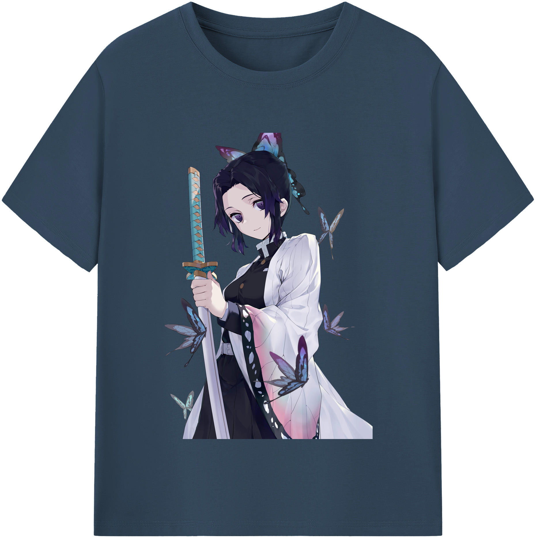 （画像用） 鬼滅の刃（きめつのやいば）蟲柱-胡蝶 しのぶ／こちょう しのぶ Kochou Shinobu レディースカジュアルプリントTシャツ（綿100％）