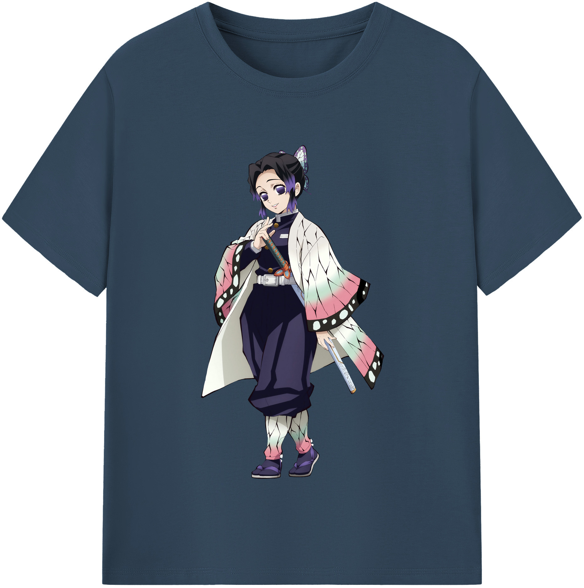 （画像用） 鬼滅の刃（きめつのやいば）蟲柱-胡蝶 しのぶ／こちょう しのぶ Kochou Shinobu レディースカジュアルプリントTシャツ（綿100％）