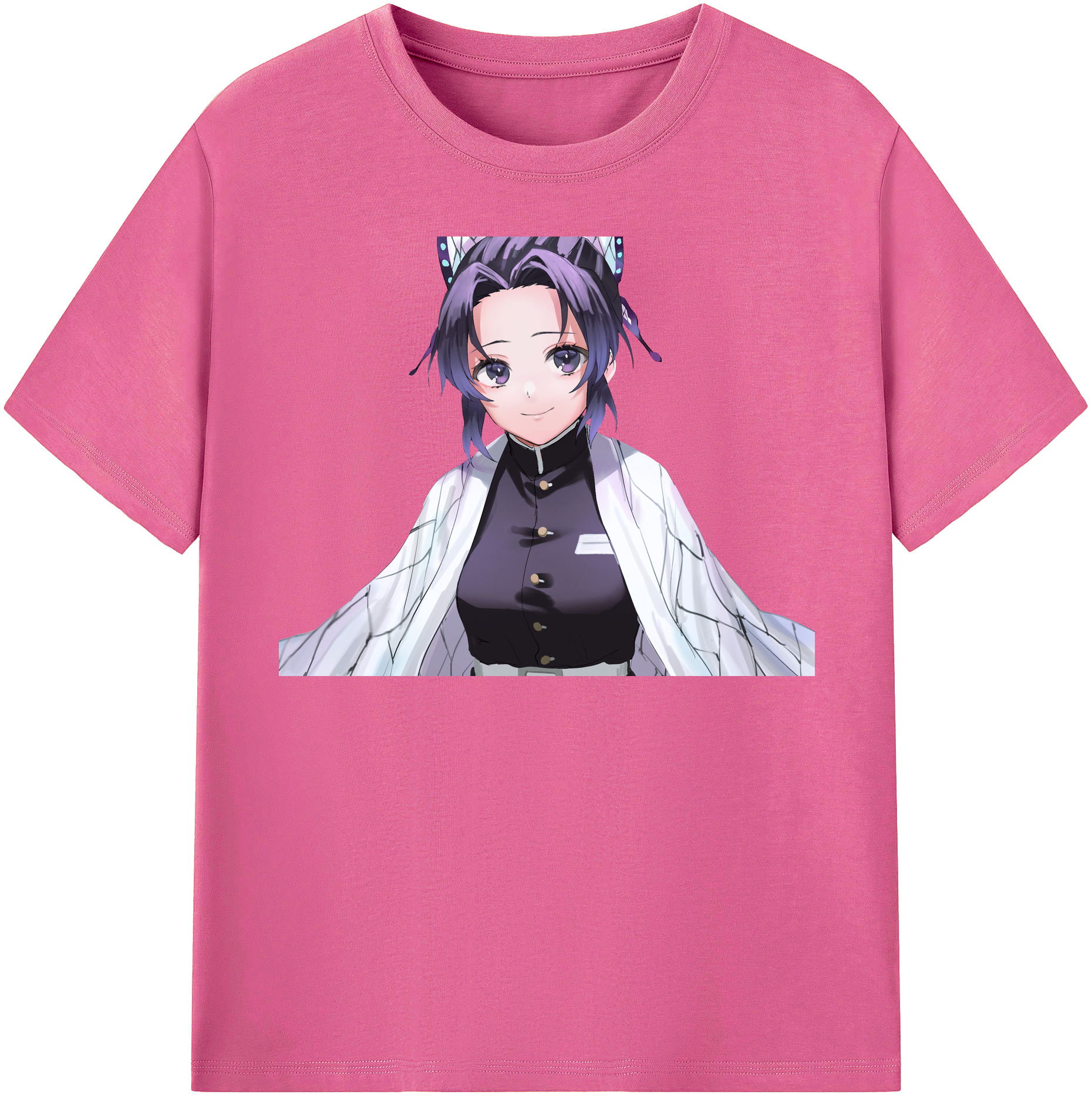 （画像用） 鬼滅の刃（きめつのやいば）蟲柱-胡蝶 しのぶ／こちょう しのぶ Kochou Shinobu レディースカジュアルプリントTシャツ（綿100％）