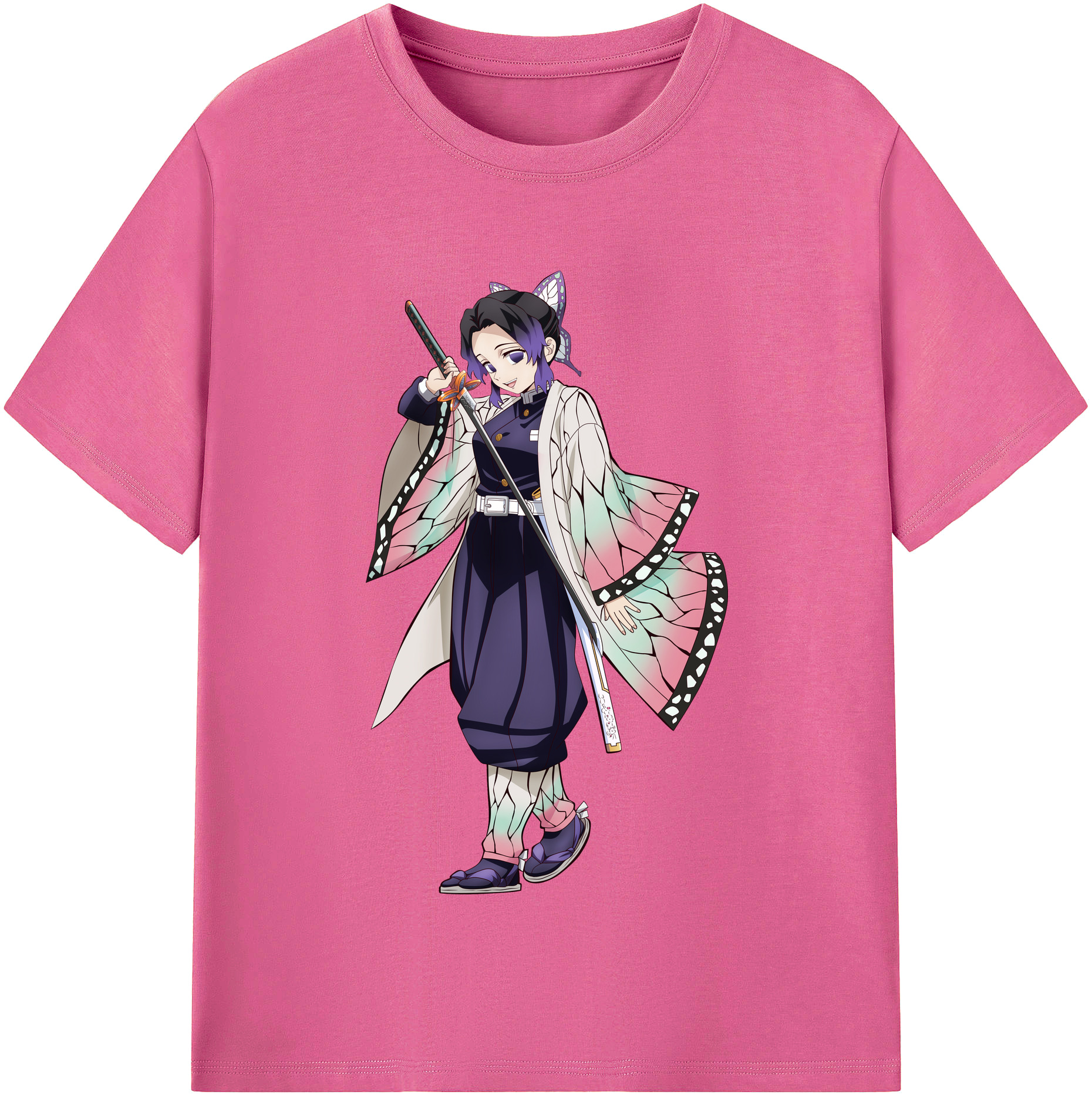 （画像用） 鬼滅の刃（きめつのやいば）蟲柱-胡蝶 しのぶ／こちょう しのぶ Kochou Shinobu レディースカジュアルプリントTシャツ（綿100％）