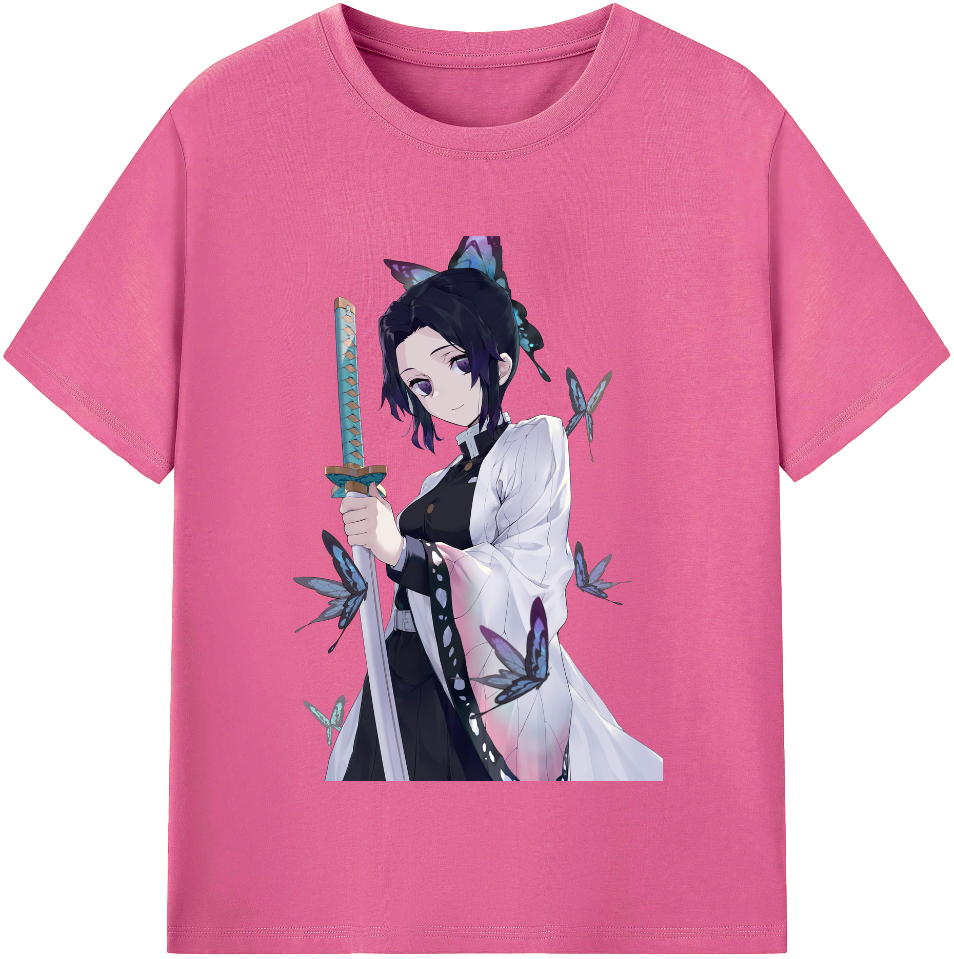 （画像用） 鬼滅の刃（きめつのやいば）蟲柱-胡蝶 しのぶ／こちょう しのぶ Kochou Shinobu レディースカジュアルプリントTシャツ（綿100％）
