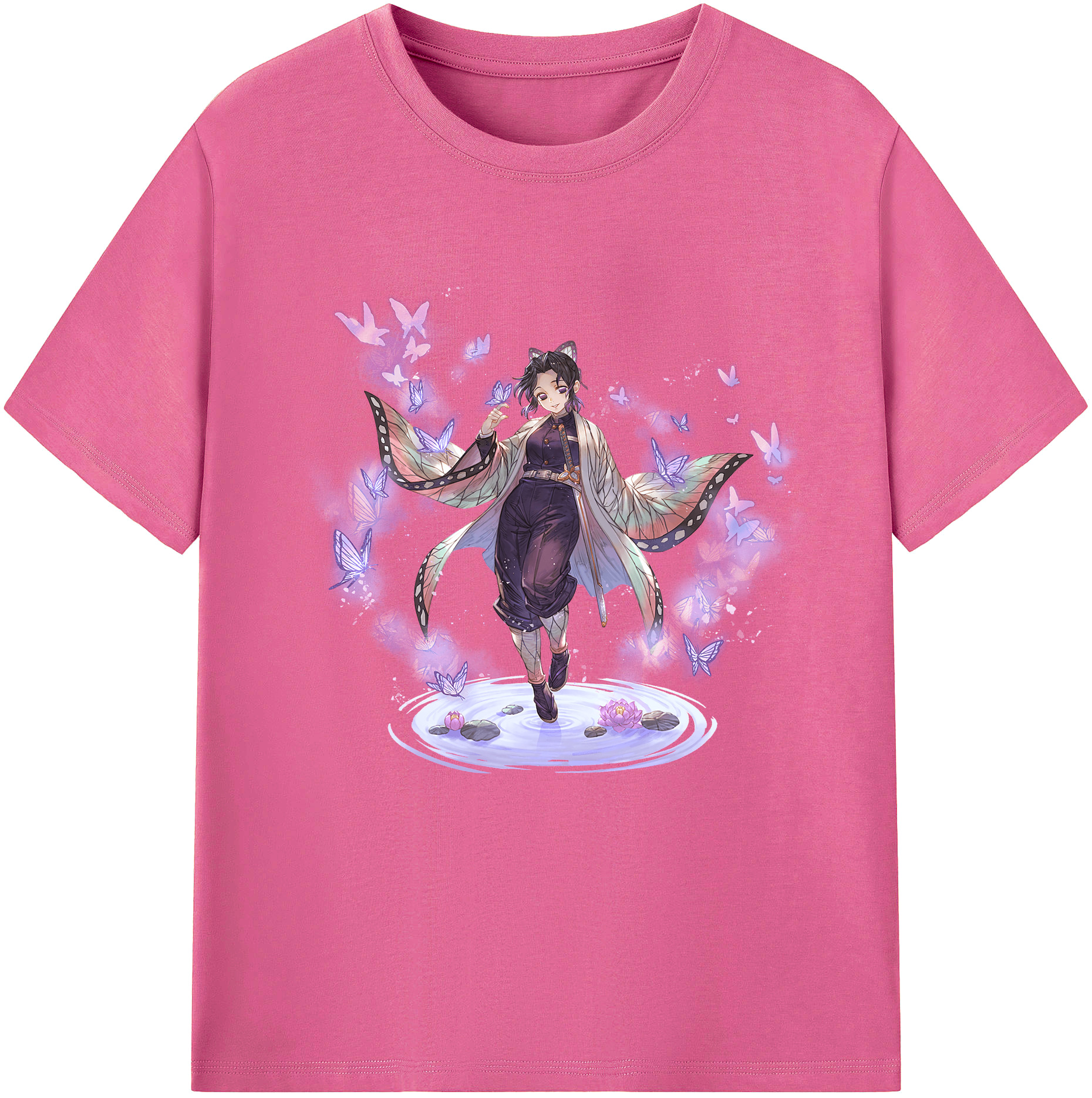（画像用） 鬼滅の刃（きめつのやいば）蟲柱-胡蝶 しのぶ／こちょう しのぶ Kochou Shinobu レディースカジュアルプリントTシャツ（綿100％）