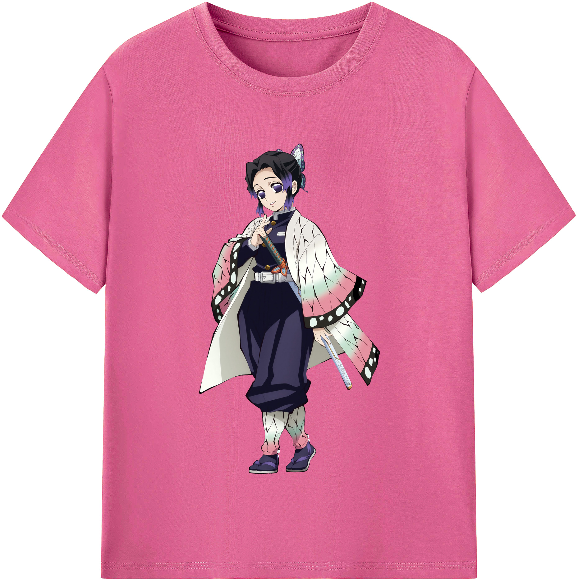（画像用） 鬼滅の刃（きめつのやいば）蟲柱-胡蝶 しのぶ／こちょう しのぶ Kochou Shinobu レディースカジュアルプリントTシャツ（綿100％）