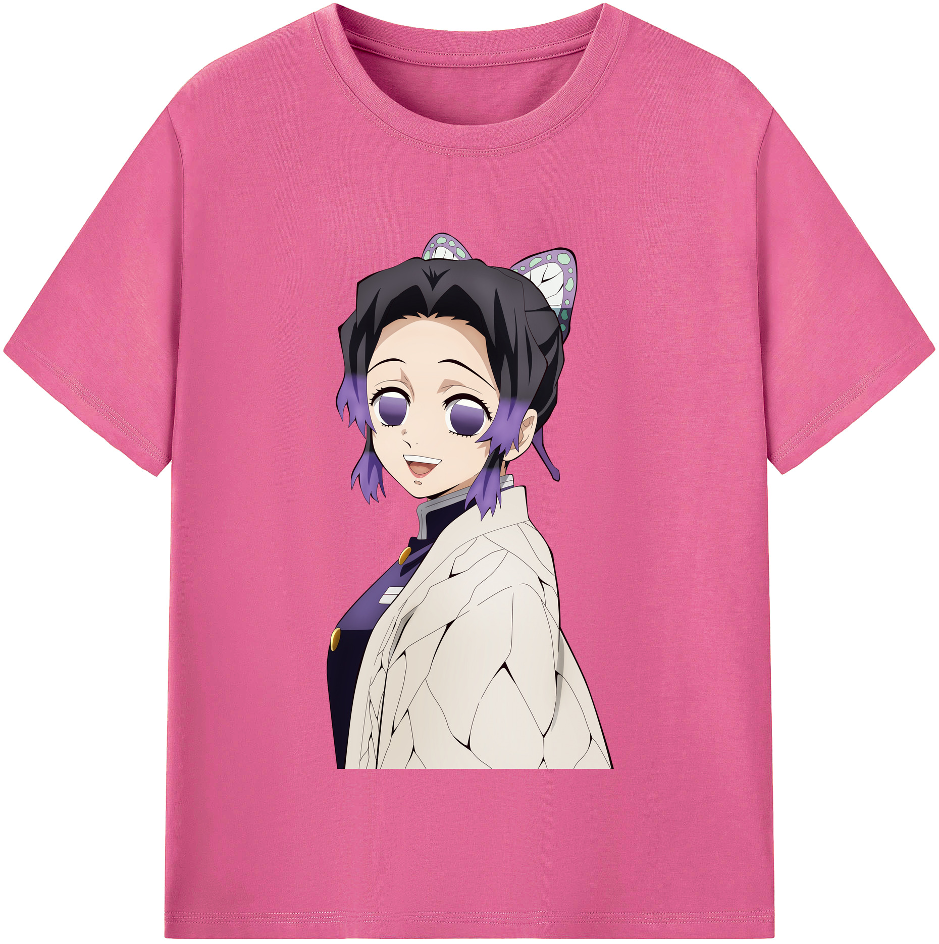 （画像用） 鬼滅の刃（きめつのやいば）蟲柱-胡蝶 しのぶ／こちょう しのぶ Kochou Shinobu レディースカジュアルプリントTシャツ（綿100％）