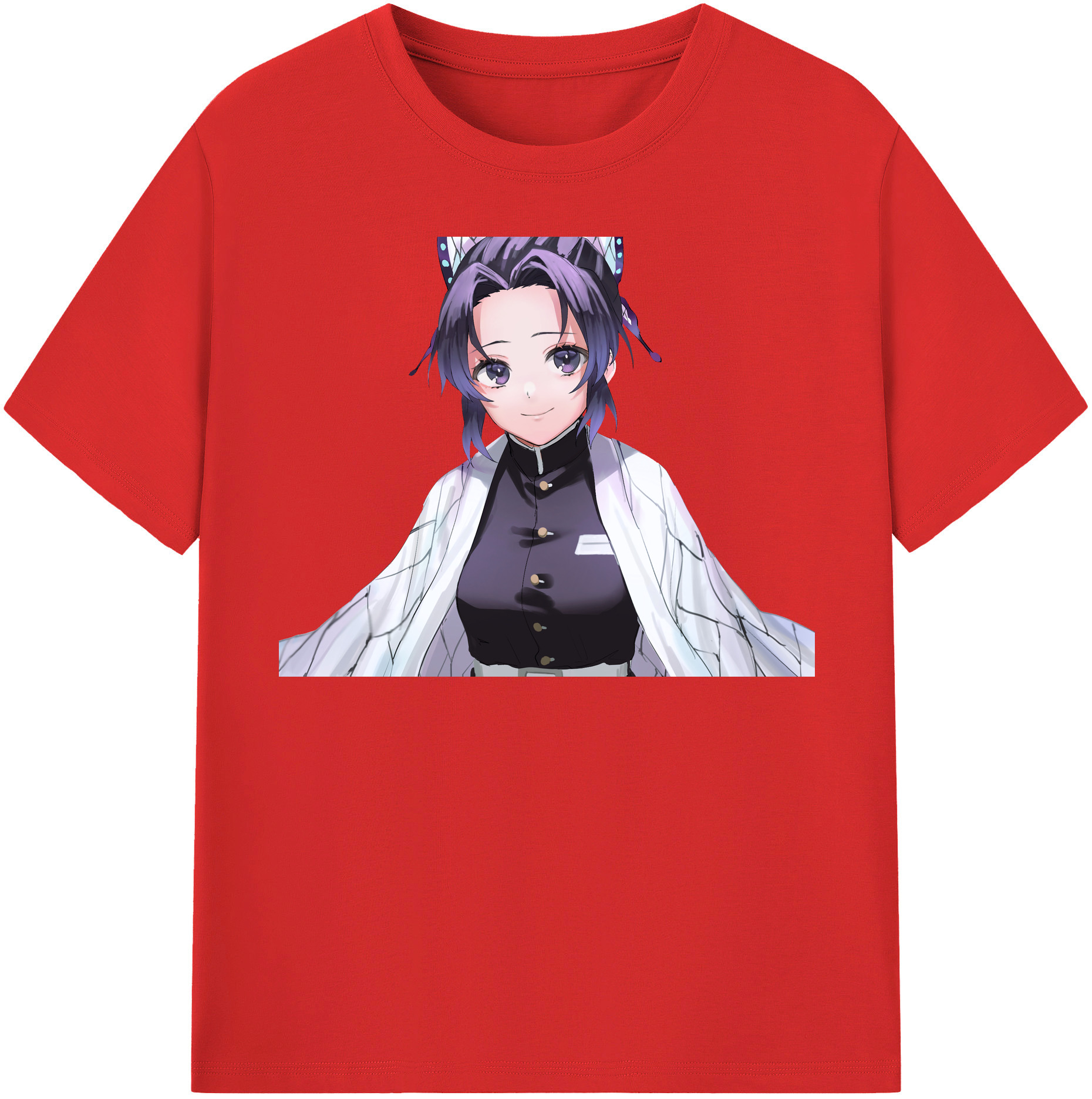 （画像用） 鬼滅の刃（きめつのやいば）蟲柱-胡蝶 しのぶ／こちょう しのぶ Kochou Shinobu レディースカジュアルプリントTシャツ（綿100％）