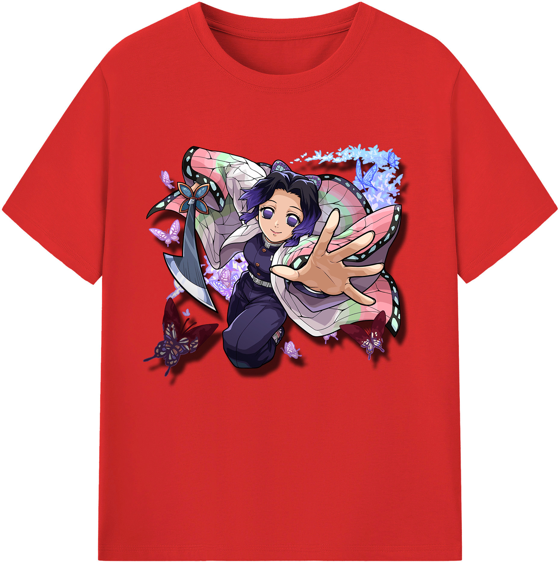 （画像用） 鬼滅の刃（きめつのやいば）蟲柱-胡蝶 しのぶ／こちょう しのぶ Kochou Shinobu レディースカジュアルプリントTシャツ（綿100％）