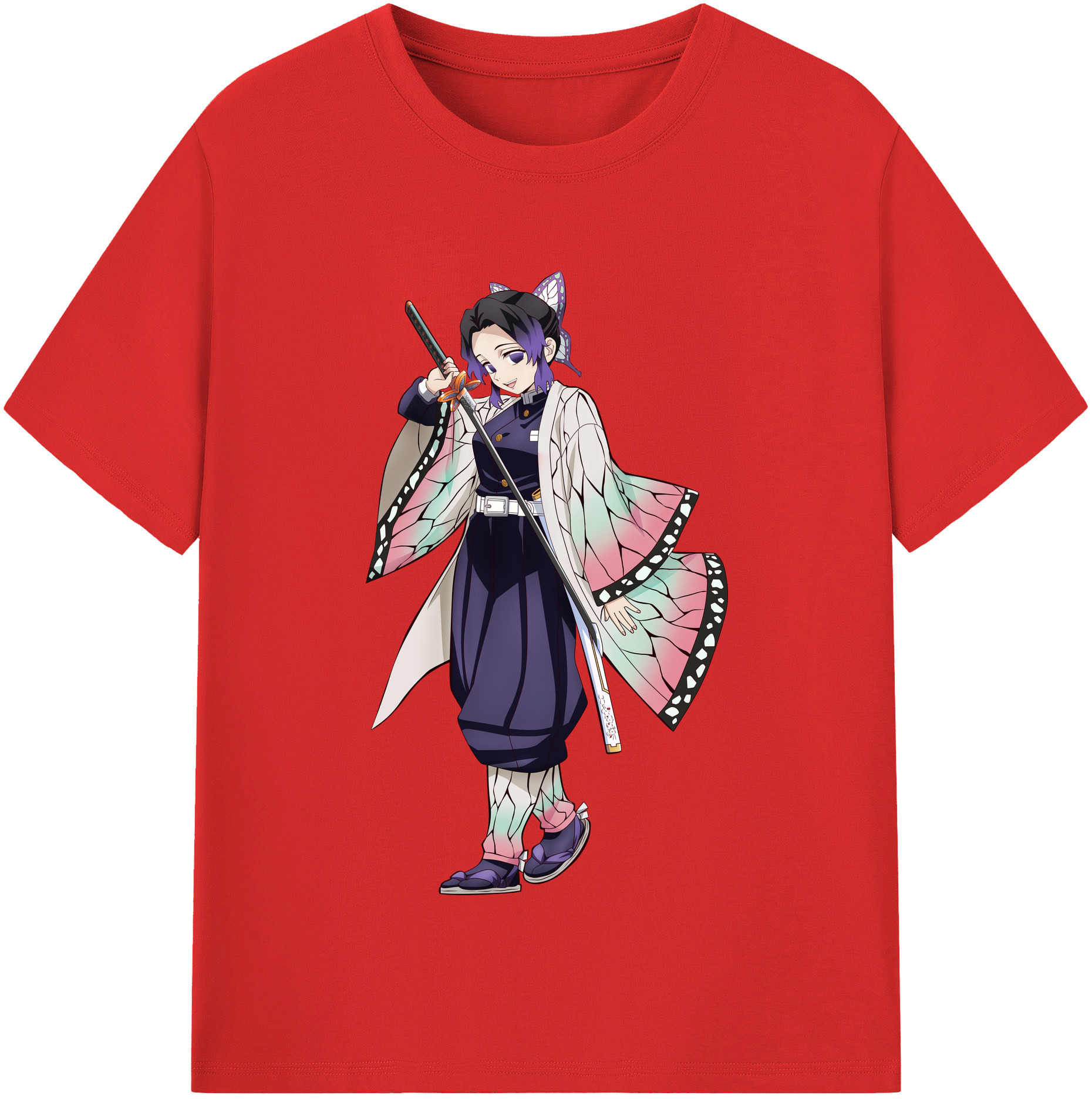 （画像用） 鬼滅の刃（きめつのやいば）蟲柱-胡蝶 しのぶ／こちょう しのぶ Kochou Shinobu レディースカジュアルプリントTシャツ（綿100％）