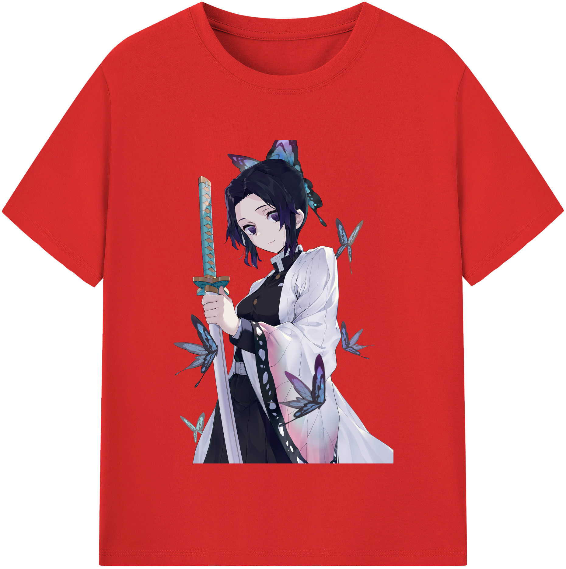 （画像用） 鬼滅の刃（きめつのやいば）蟲柱-胡蝶 しのぶ／こちょう しのぶ Kochou Shinobu レディースカジュアルプリントTシャツ（綿100％）
