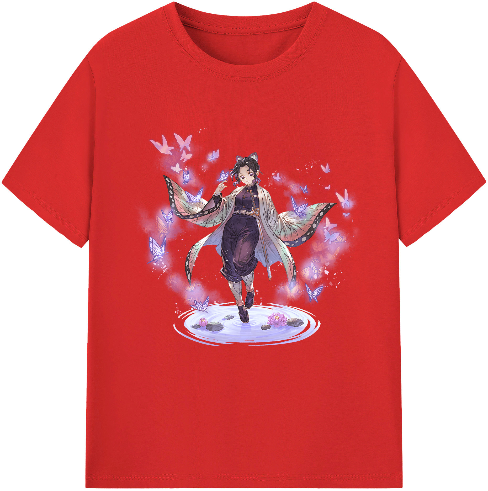 （画像用） 鬼滅の刃（きめつのやいば）蟲柱-胡蝶 しのぶ／こちょう しのぶ Kochou Shinobu レディースカジュアルプリントTシャツ（綿100％）
