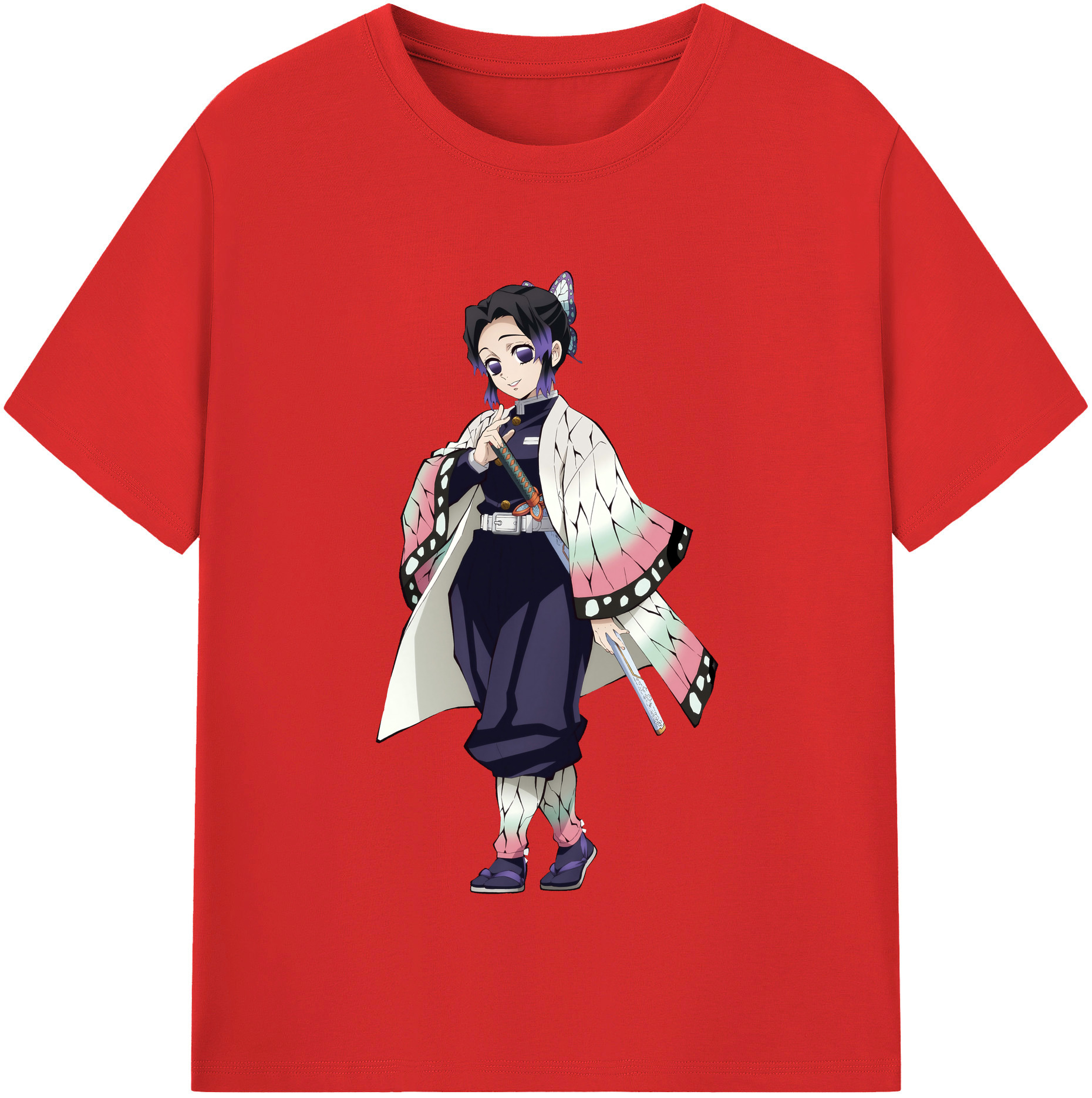 （画像用） 鬼滅の刃（きめつのやいば）蟲柱-胡蝶 しのぶ／こちょう しのぶ Kochou Shinobu レディースカジュアルプリントTシャツ（綿100％）