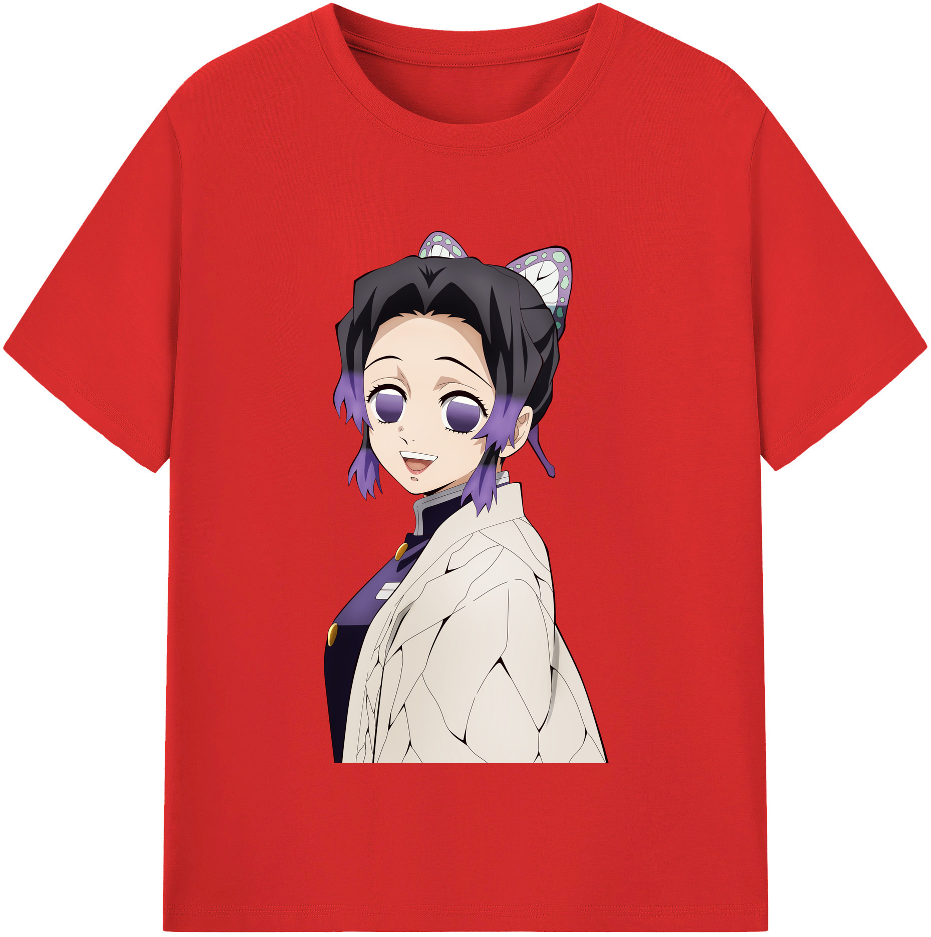 （画像用） 鬼滅の刃（きめつのやいば）蟲柱-胡蝶 しのぶ／こちょう しのぶ Kochou Shinobu レディースカジュアルプリントTシャツ（綿100％）