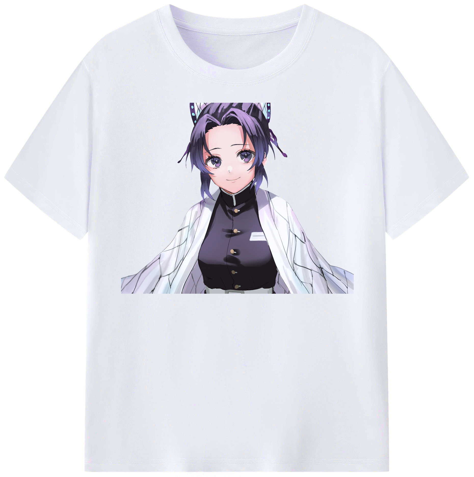 （画像用） 鬼滅の刃（きめつのやいば）蟲柱-胡蝶 しのぶ／こちょう しのぶ Kochou Shinobu レディースカジュアルプリントTシャツ（綿100％）