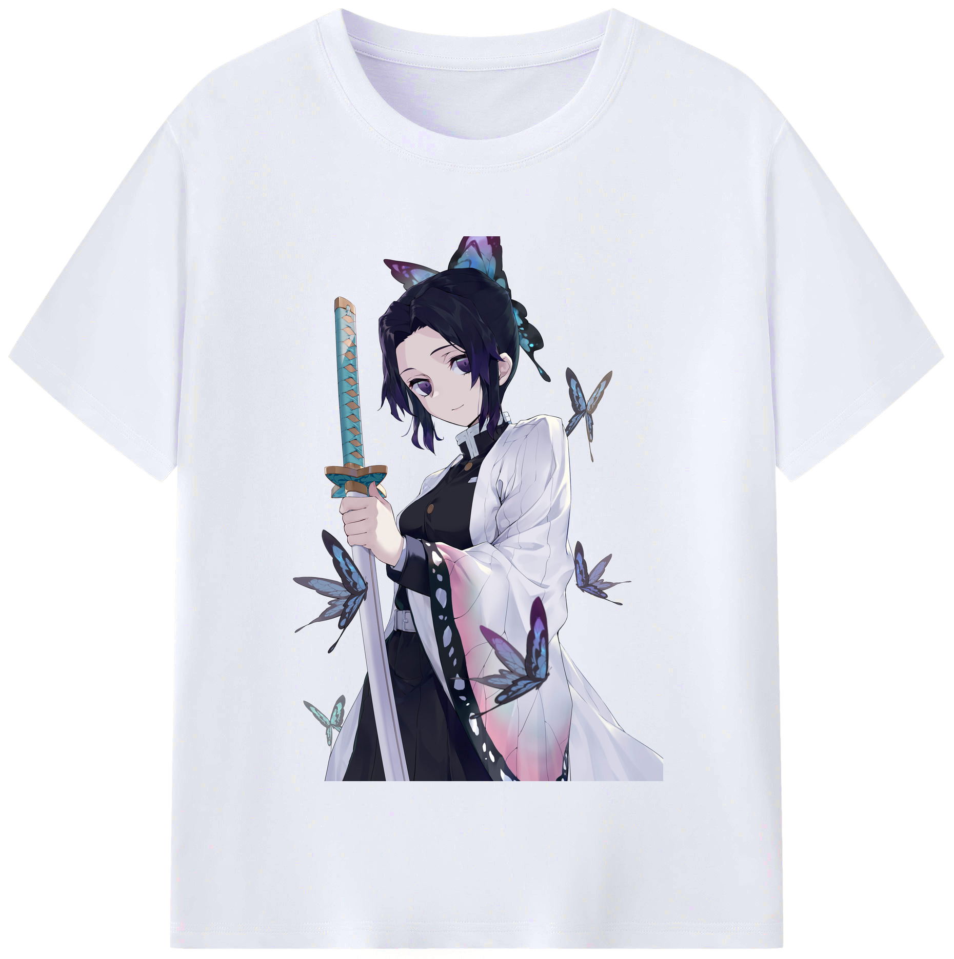 （画像用） 鬼滅の刃（きめつのやいば）蟲柱-胡蝶 しのぶ／こちょう しのぶ Kochou Shinobu レディースカジュアルプリントTシャツ（綿100％）