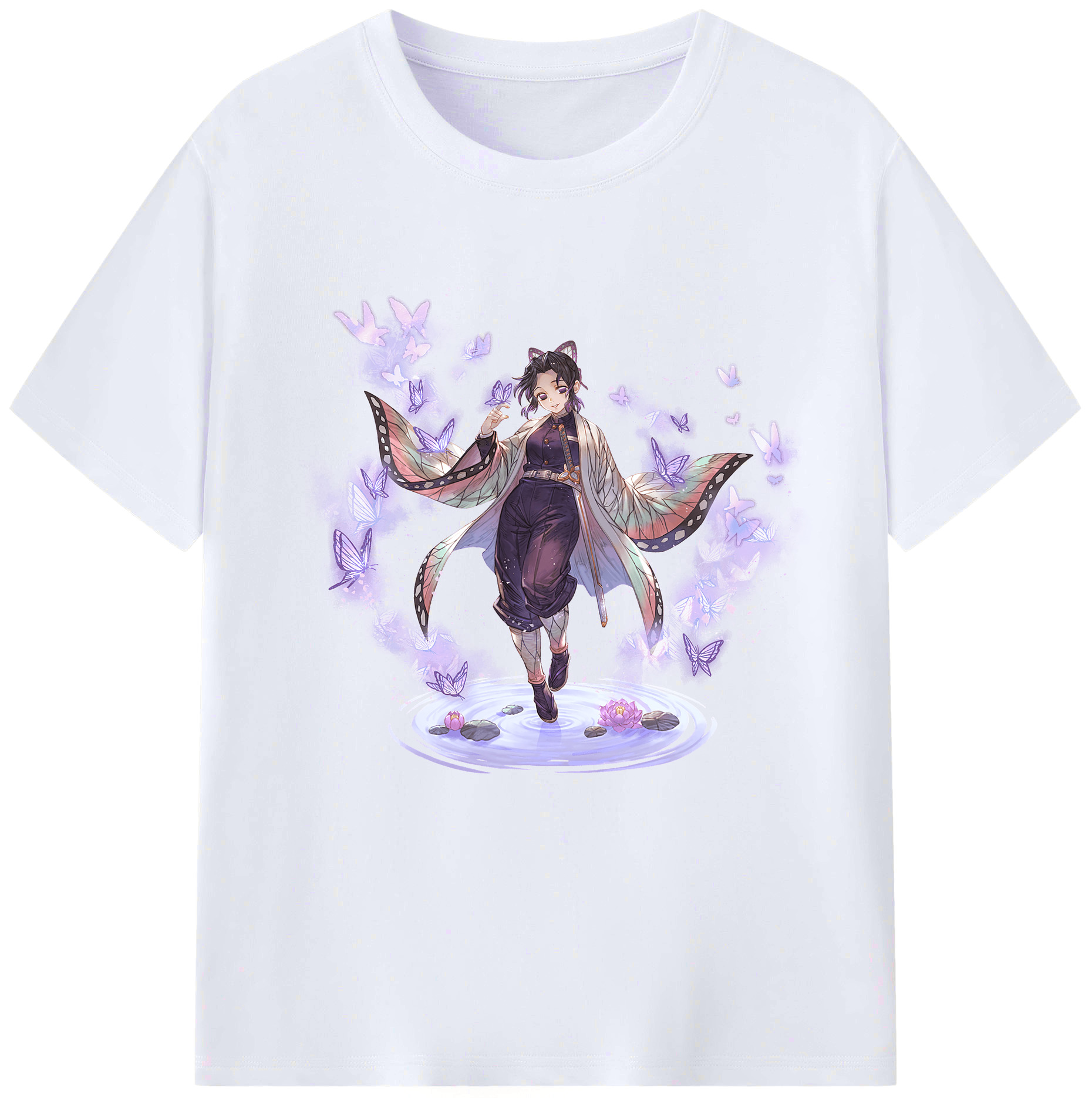 （画像用） 鬼滅の刃（きめつのやいば）蟲柱-胡蝶 しのぶ／こちょう しのぶ Kochou Shinobu レディースカジュアルプリントTシャツ（綿100％）