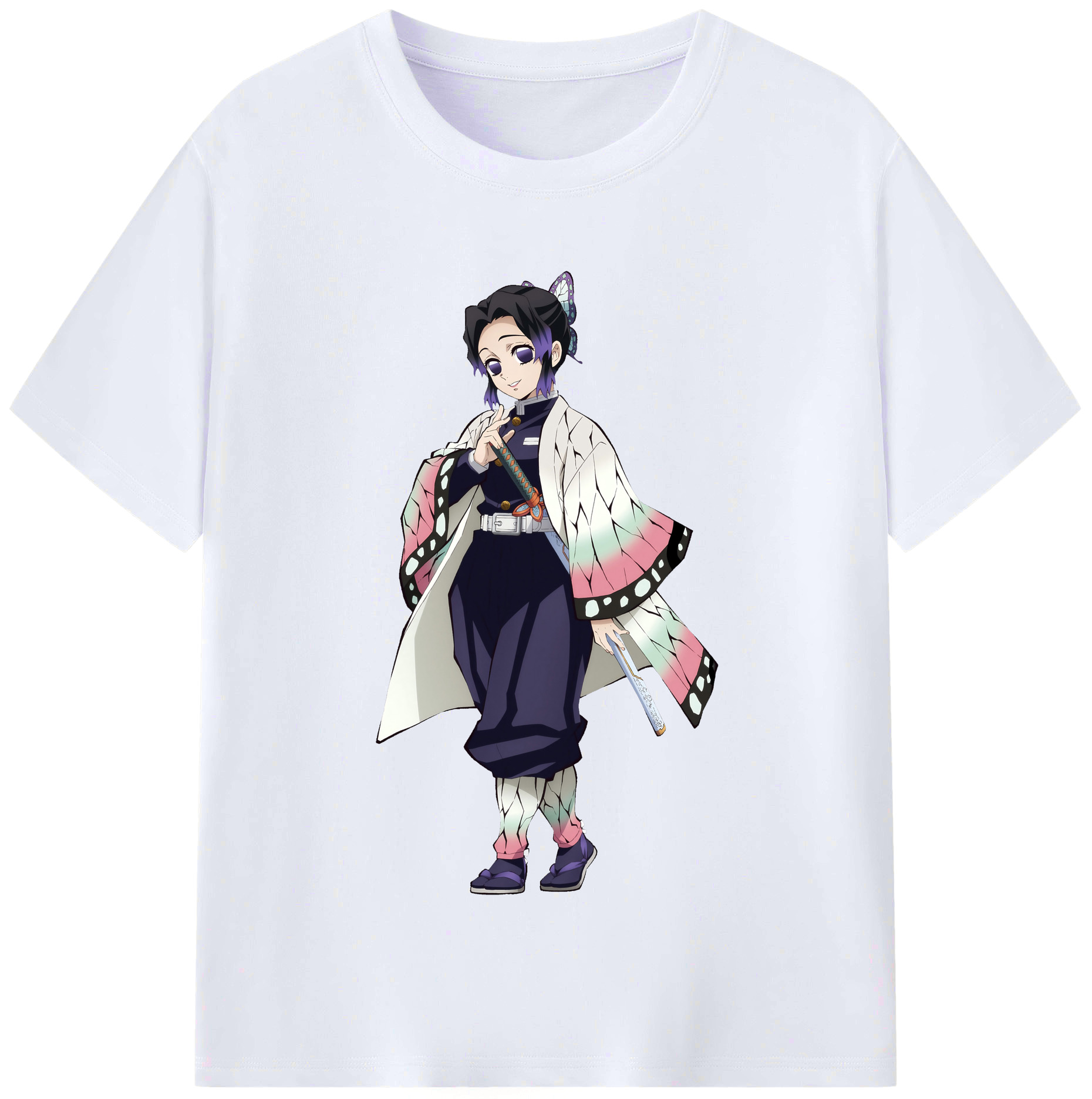 （画像用） 鬼滅の刃（きめつのやいば）蟲柱-胡蝶 しのぶ／こちょう しのぶ Kochou Shinobu レディースカジュアルプリントTシャツ（綿100％）