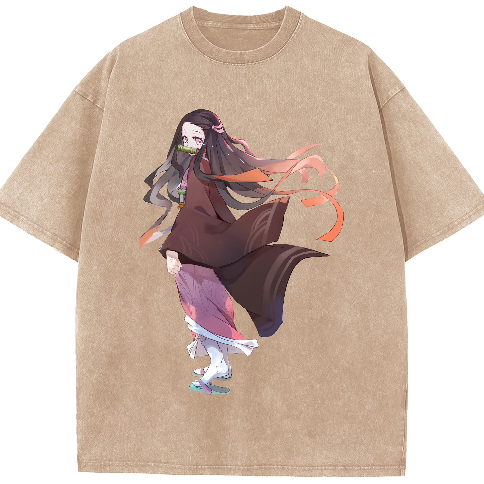 （画像用） 鬼滅の刃（きめつのやいば）竈門 禰󠄀豆子／かまど ねずこ Kamado Nezuko 綿100% ヴィンテージ風 半袖Tシャツ（フロントプリント）