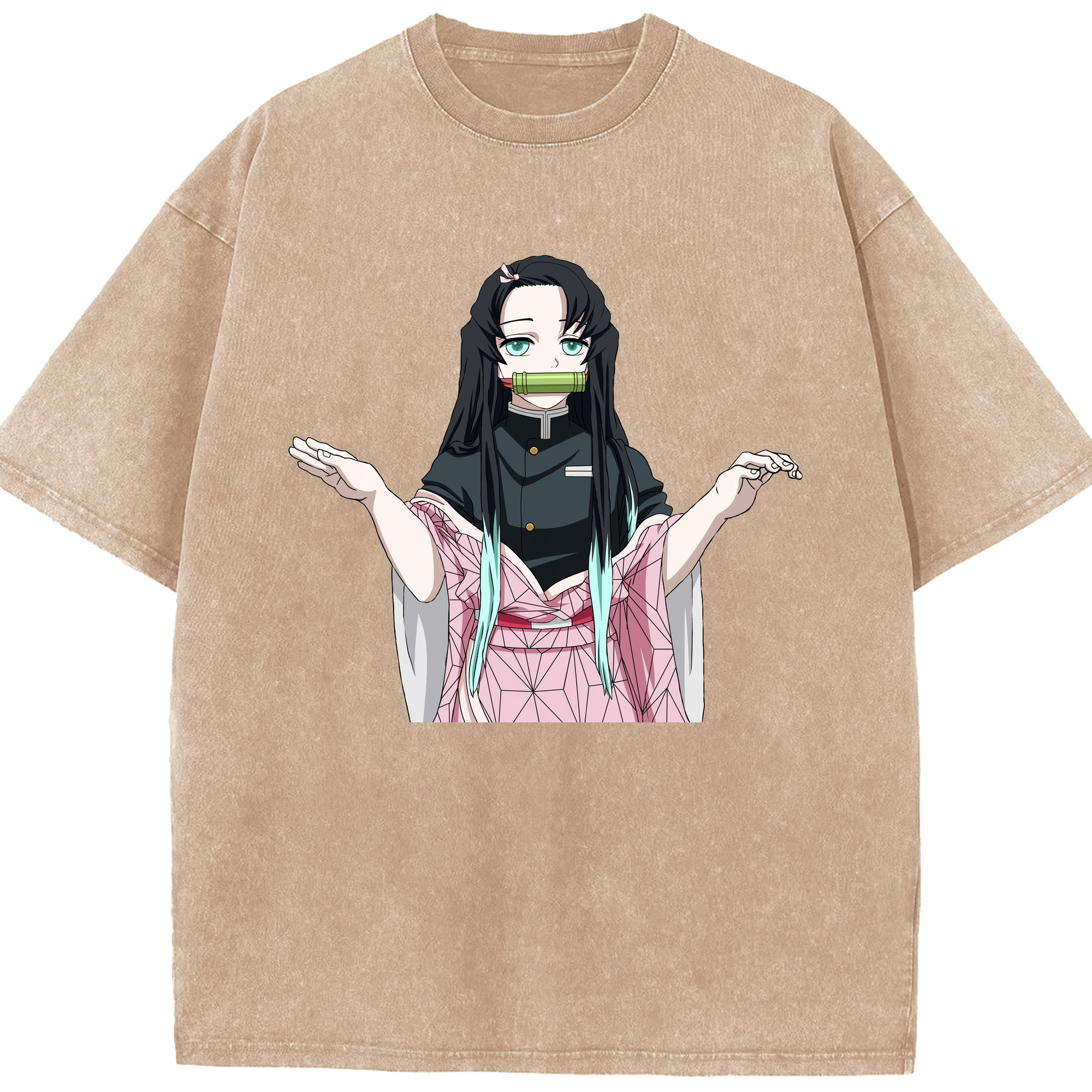 （画像用） 鬼滅の刃（きめつのやいば）竈門 禰󠄀豆子／かまど ねずこ Kamado Nezuko 綿100% ヴィンテージ風 半袖Tシャツ（フロントプリント）