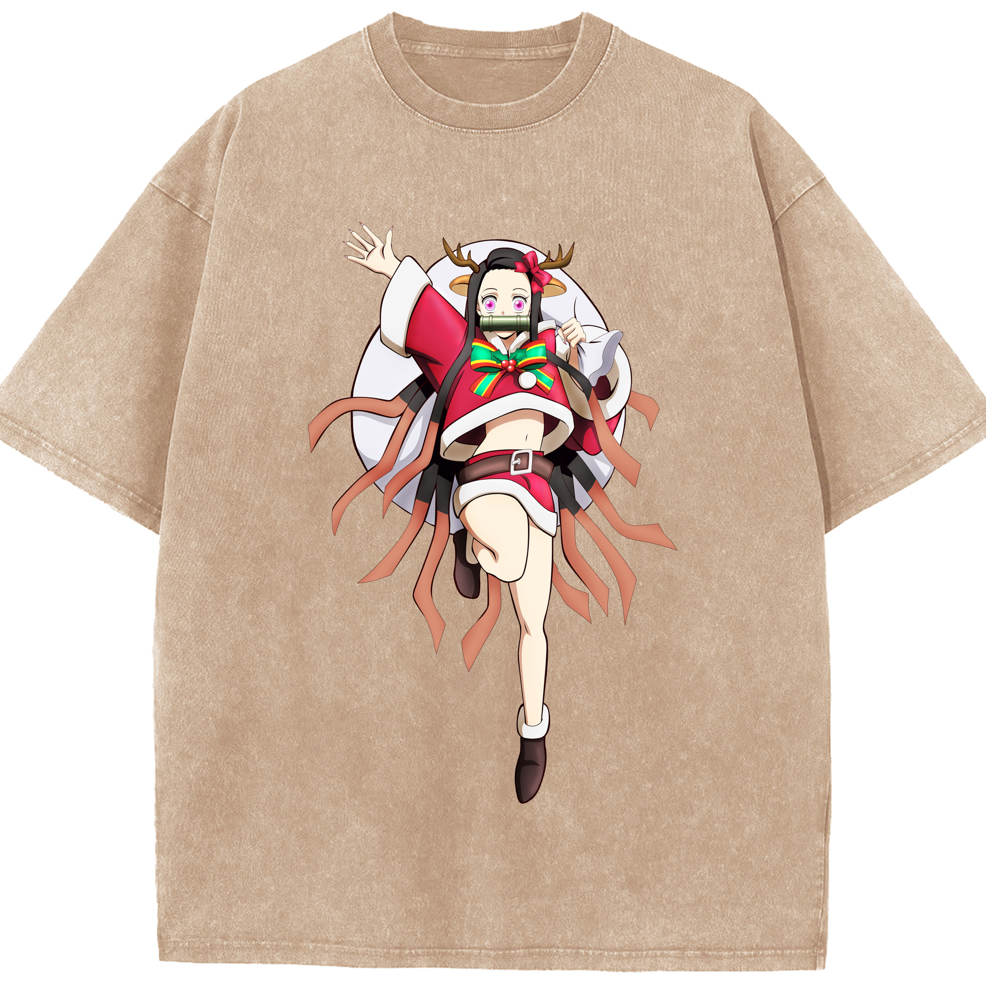 （画像用） 鬼滅の刃（きめつのやいば）竈門 禰󠄀豆子／かまど ねずこ Kamado Nezuko 綿100% ヴィンテージ風 半袖Tシャツ（フロントプリント）