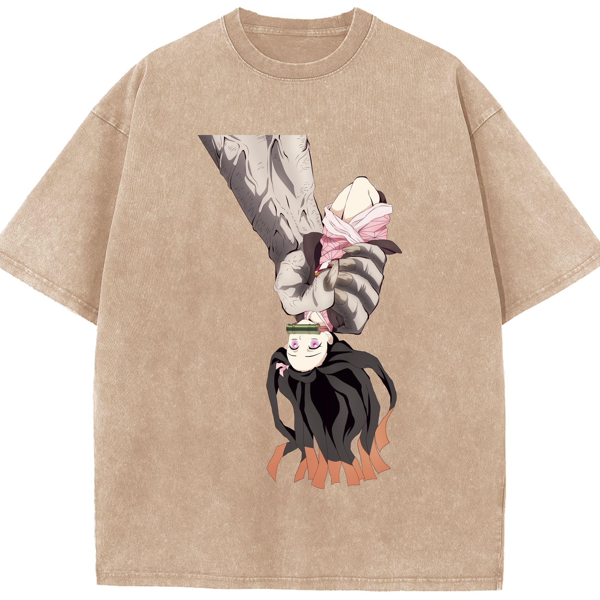 （画像用） 鬼滅の刃（きめつのやいば）竈門 禰󠄀豆子／かまど ねずこ Kamado Nezuko 綿100% ヴィンテージ風 半袖Tシャツ（フロントプリント）