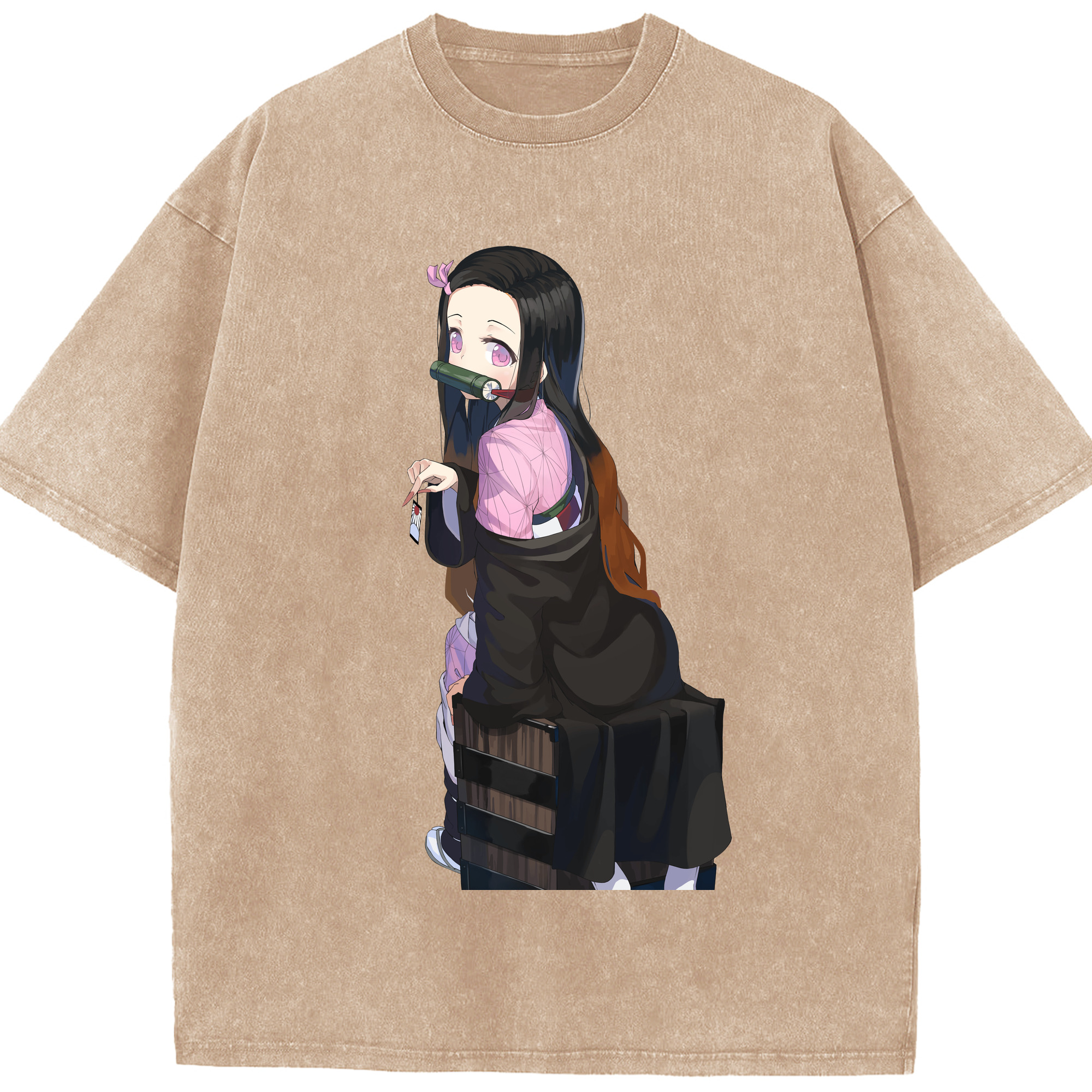 （画像用） 鬼滅の刃（きめつのやいば）竈門 禰󠄀豆子／かまど ねずこ Kamado Nezuko 綿100% ヴィンテージ風 半袖Tシャツ（フロントプリント）