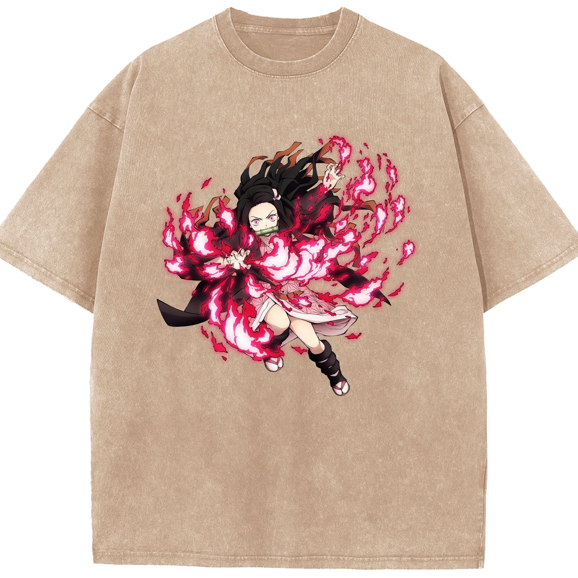 （画像用） 鬼滅の刃（きめつのやいば）竈門 禰󠄀豆子／かまど ねずこ Kamado Nezuko 綿100% ヴィンテージ風 半袖Tシャツ（フロントプリント）