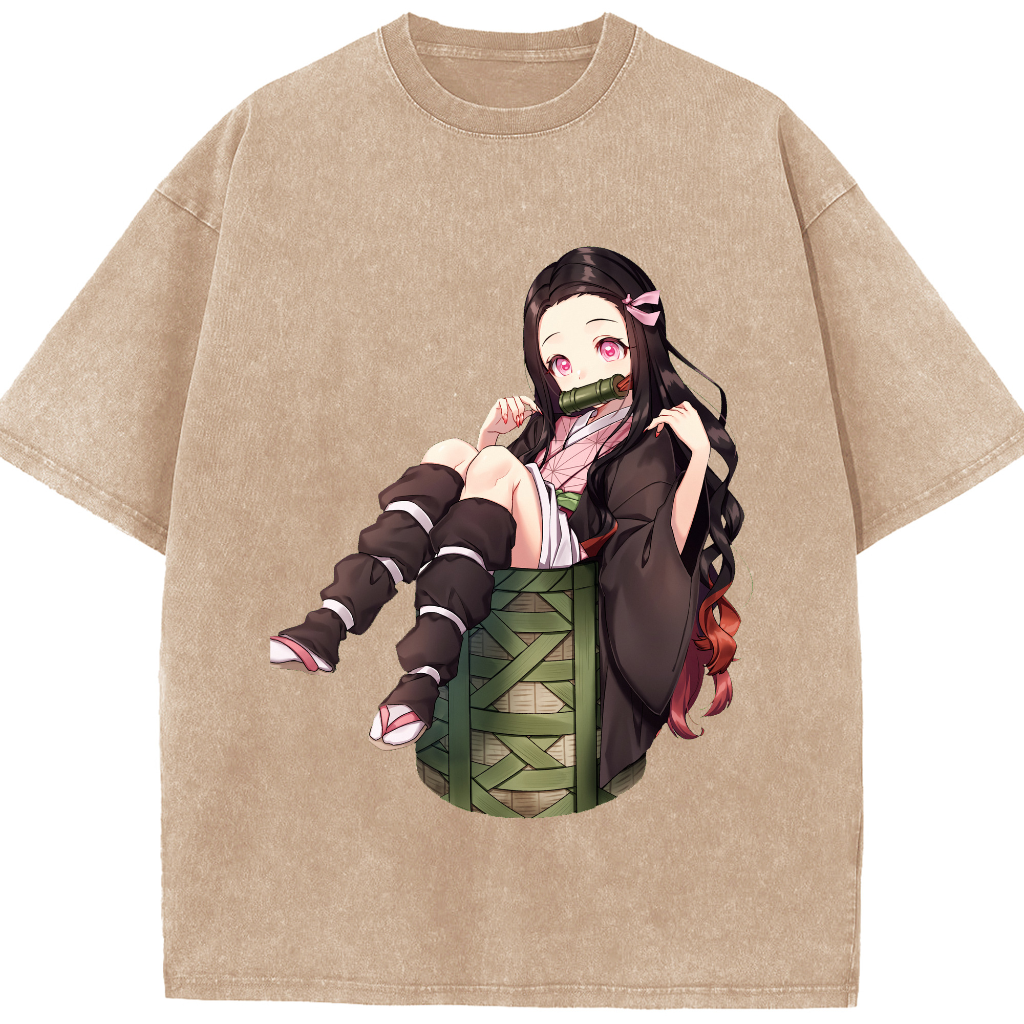 （画像用） 鬼滅の刃（きめつのやいば）竈門 禰󠄀豆子／かまど ねずこ Kamado Nezuko 綿100% ヴィンテージ風 半袖Tシャツ（フロントプリント）