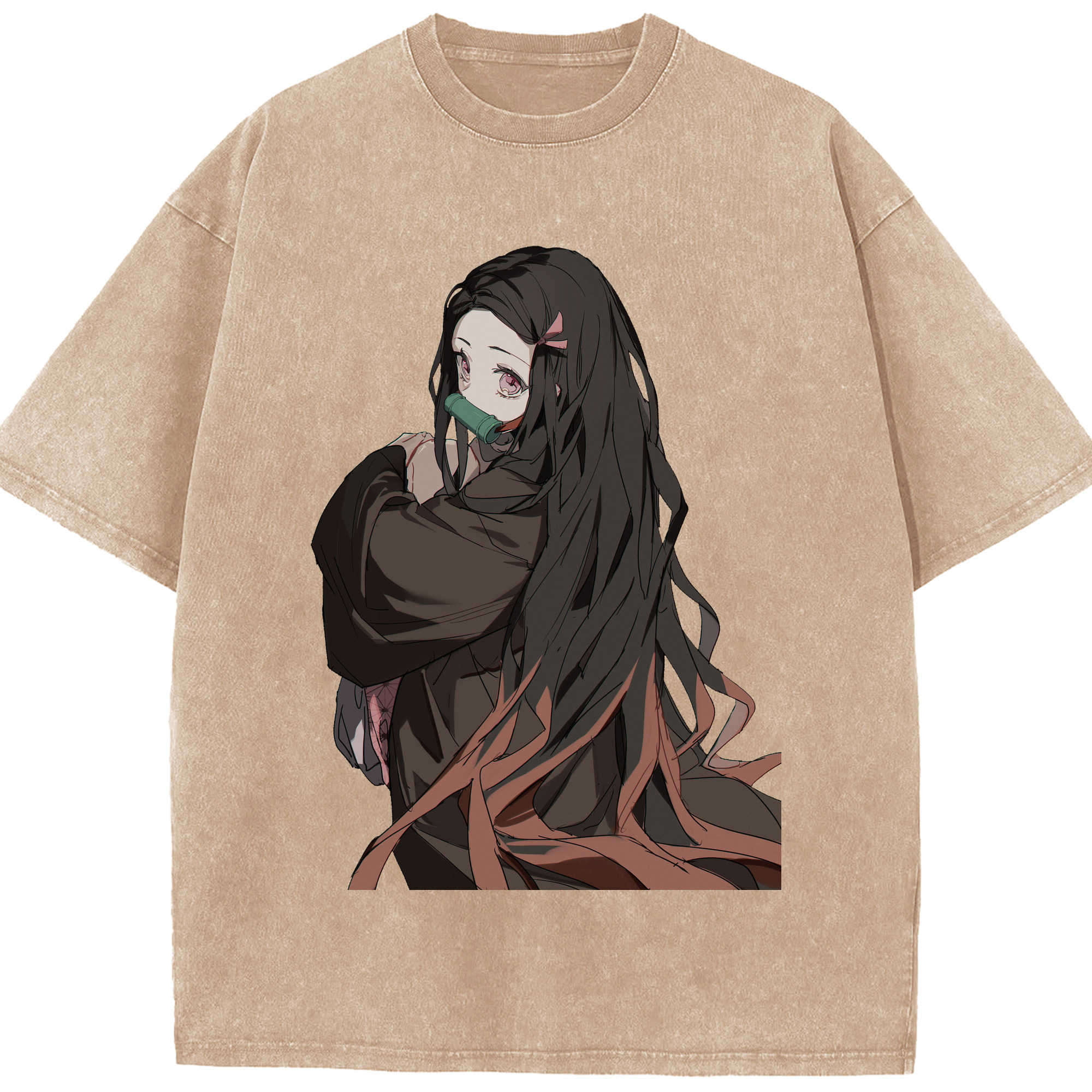 （画像用） 鬼滅の刃（きめつのやいば）竈門 禰󠄀豆子／かまど ねずこ Kamado Nezuko 綿100% ヴィンテージ風 半袖Tシャツ（フロントプリント）