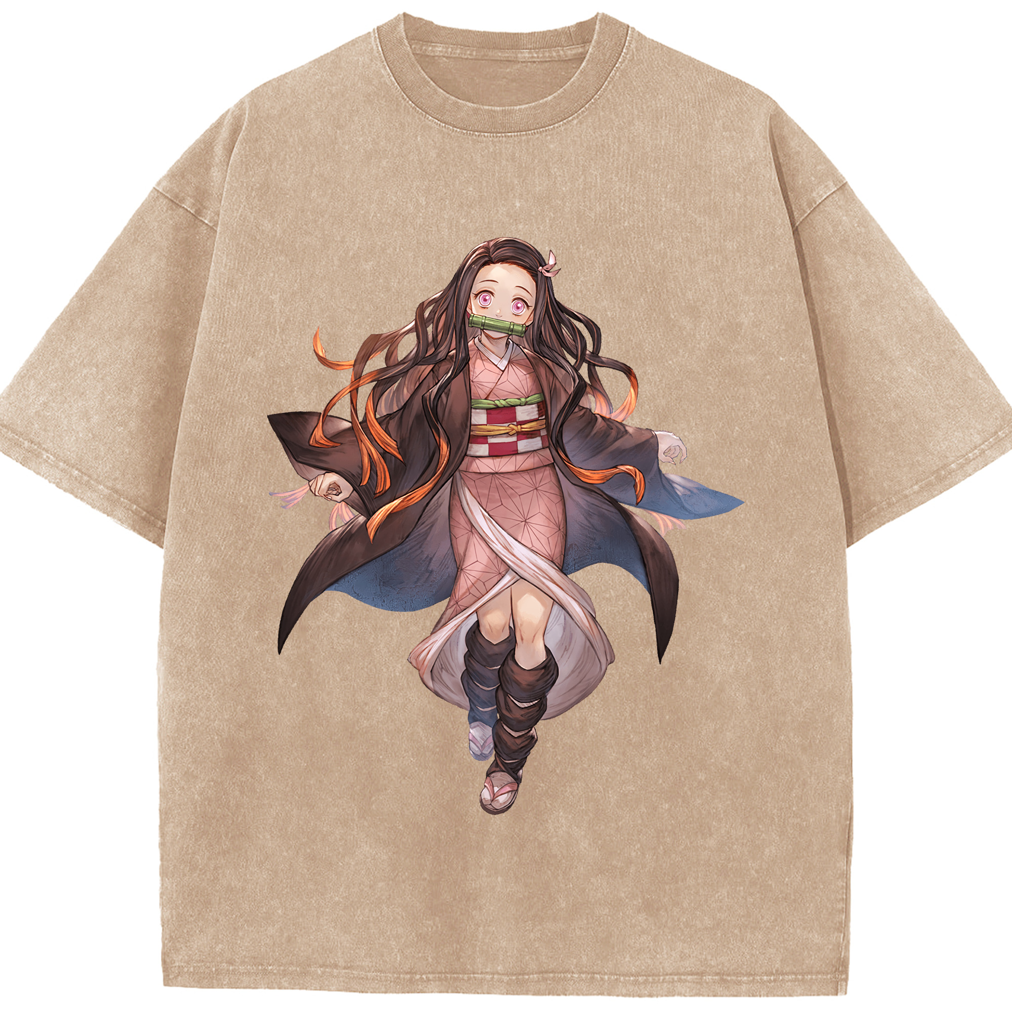 （画像用） 鬼滅の刃（きめつのやいば）竈門 禰󠄀豆子／かまど ねずこ Kamado Nezuko 綿100% ヴィンテージ風 半袖Tシャツ（フロントプリント）