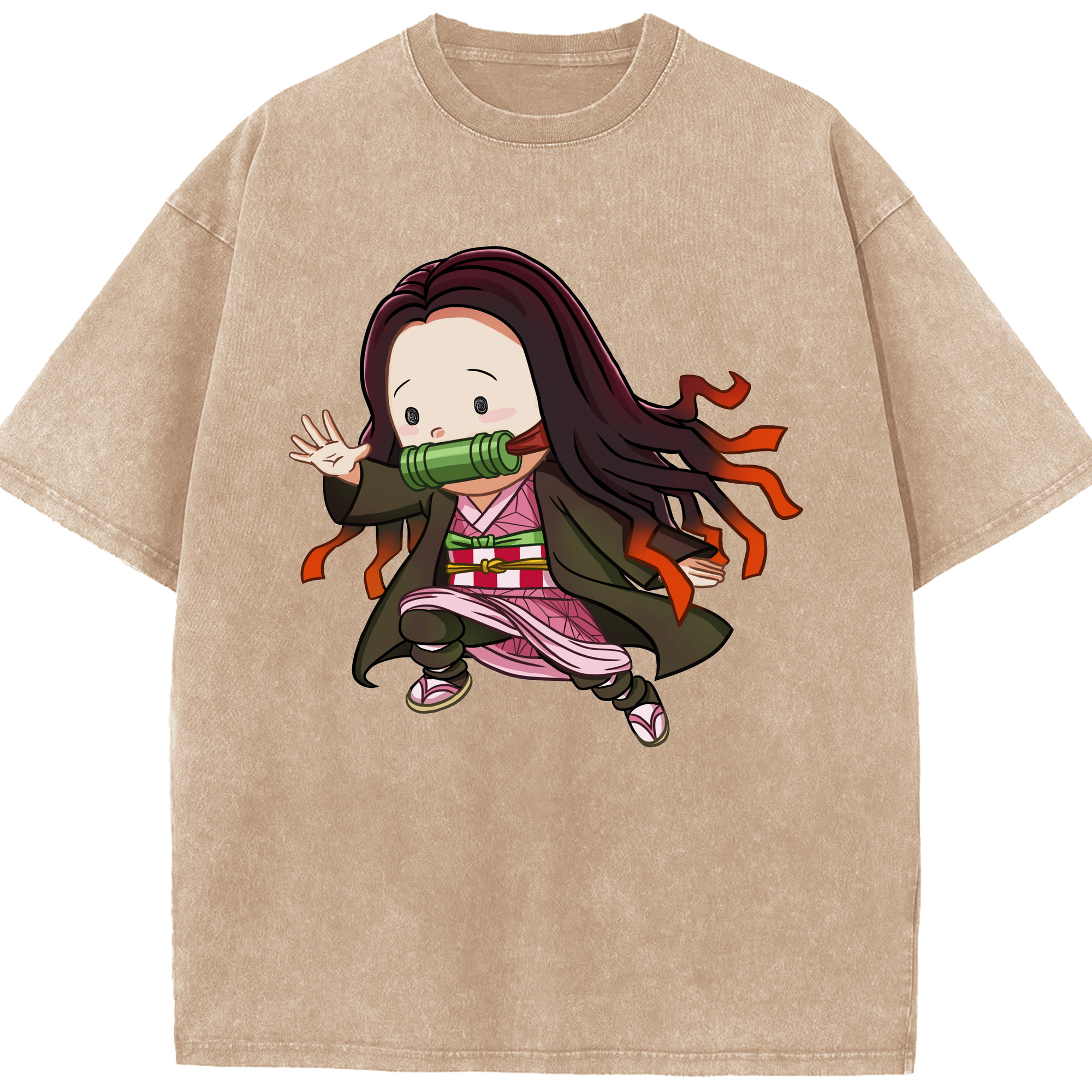 （画像用） 鬼滅の刃（きめつのやいば）竈門 禰󠄀豆子／かまど ねずこ Kamado Nezuko 綿100% ヴィンテージ風 半袖Tシャツ（フロントプリント）
