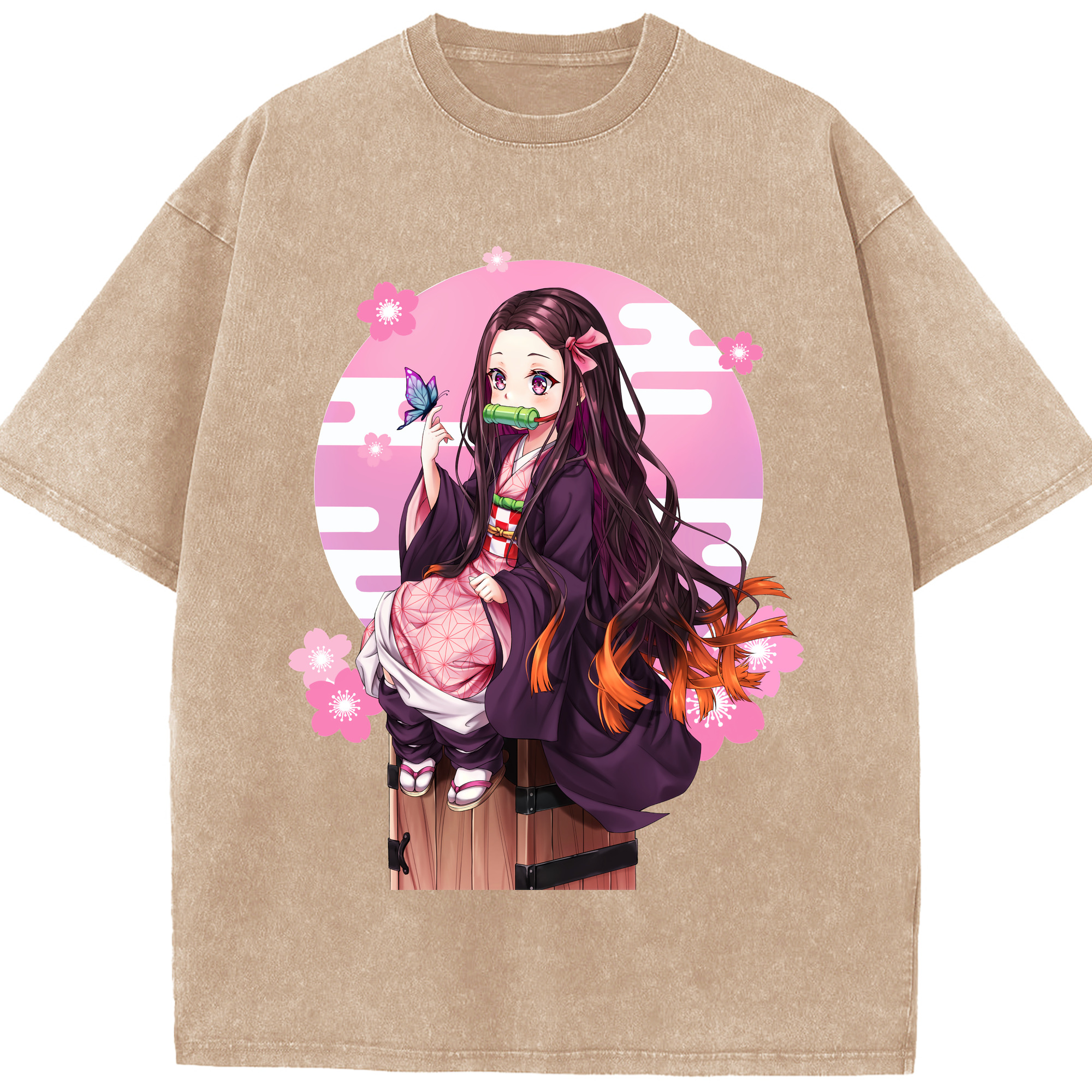 （画像用） 鬼滅の刃（きめつのやいば）竈門 禰󠄀豆子／かまど ねずこ Kamado Nezuko 綿100% ヴィンテージ風 半袖Tシャツ（フロントプリント）