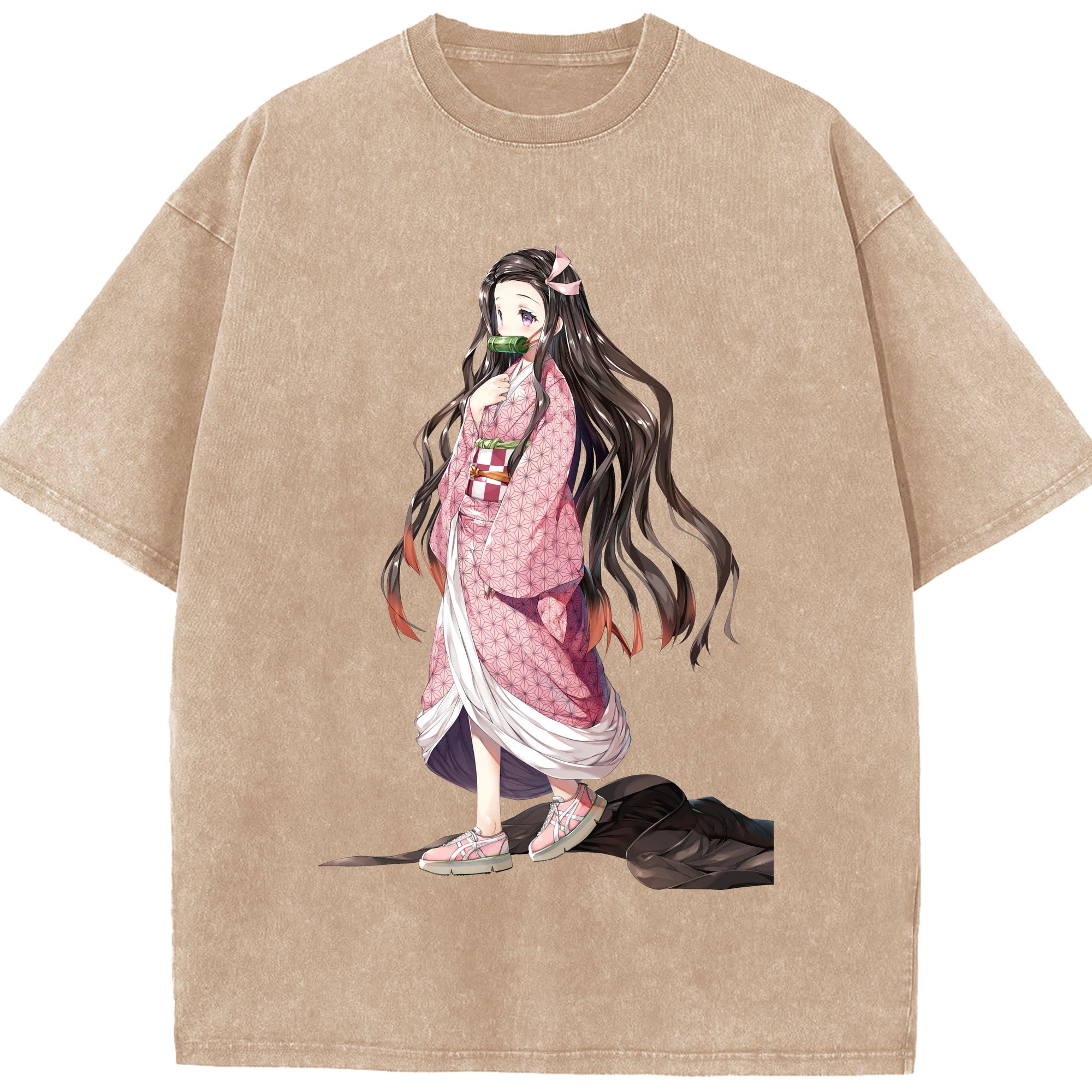 （画像用） 鬼滅の刃（きめつのやいば）竈門 禰󠄀豆子／かまど ねずこ Kamado Nezuko 綿100% ヴィンテージ風 半袖Tシャツ（フロントプリント）