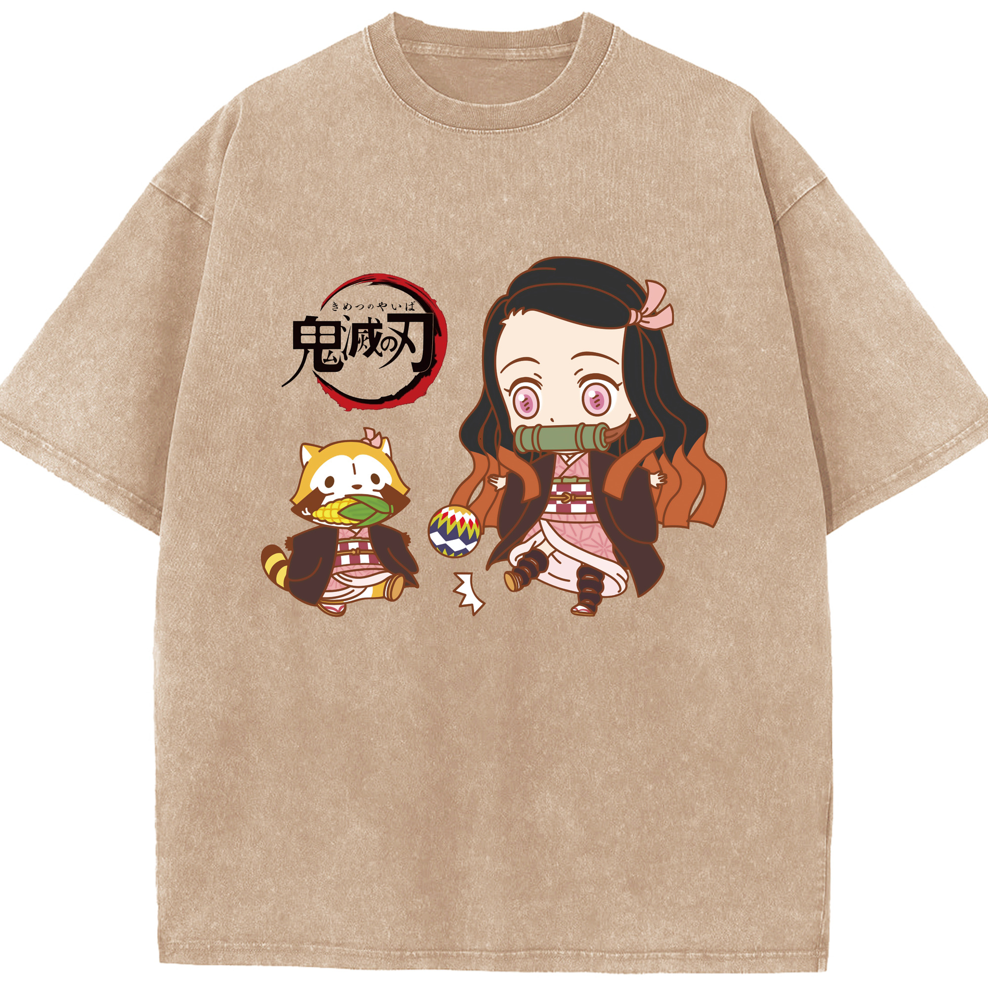 （画像用） 鬼滅の刃（きめつのやいば）竈門 禰󠄀豆子／かまど ねずこ Kamado Nezuko 綿100% ヴィンテージ風 半袖Tシャツ（フロントプリント）