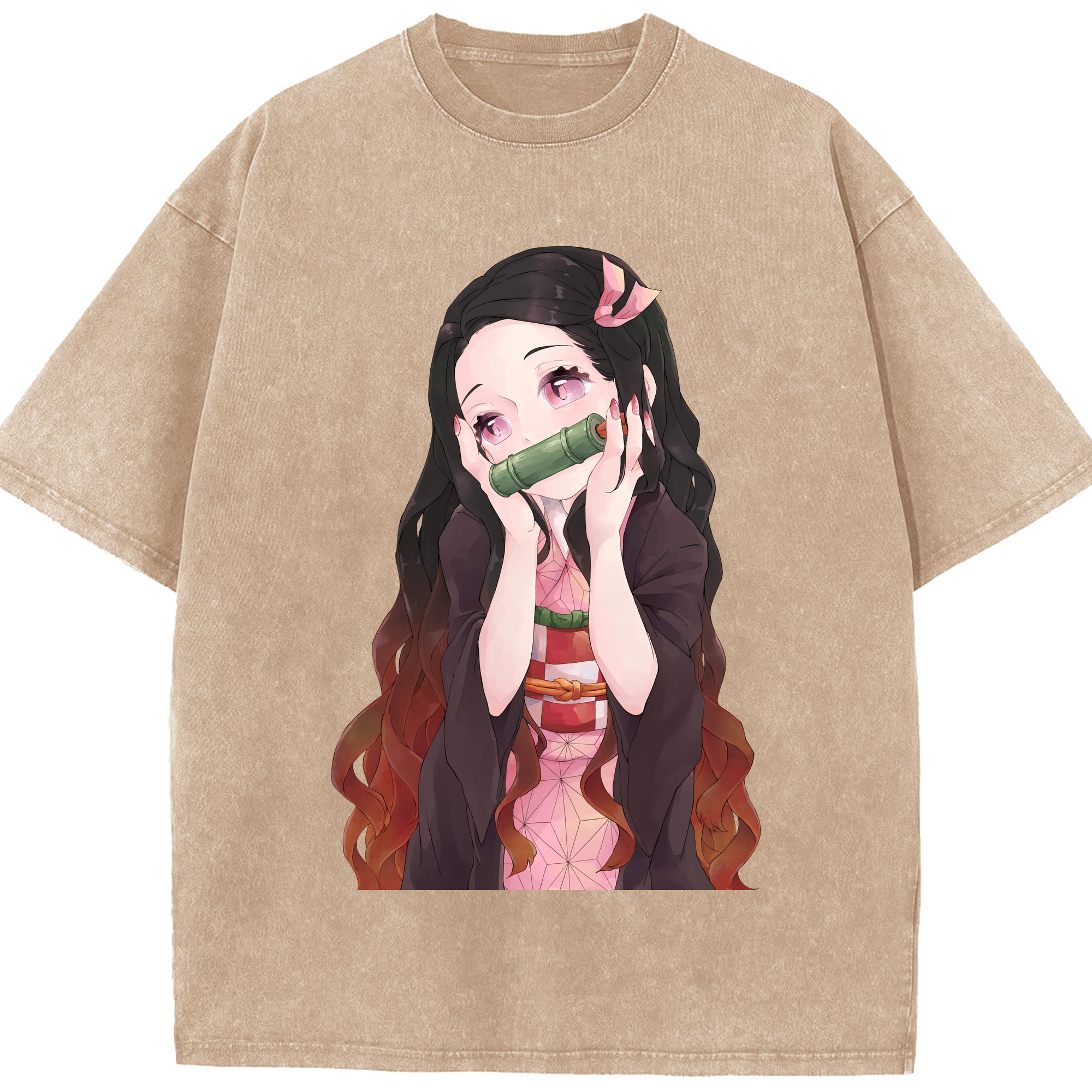 （画像用） 鬼滅の刃（きめつのやいば）竈門 禰󠄀豆子／かまど ねずこ Kamado Nezuko 綿100% ヴィンテージ風 半袖Tシャツ（フロントプリント）