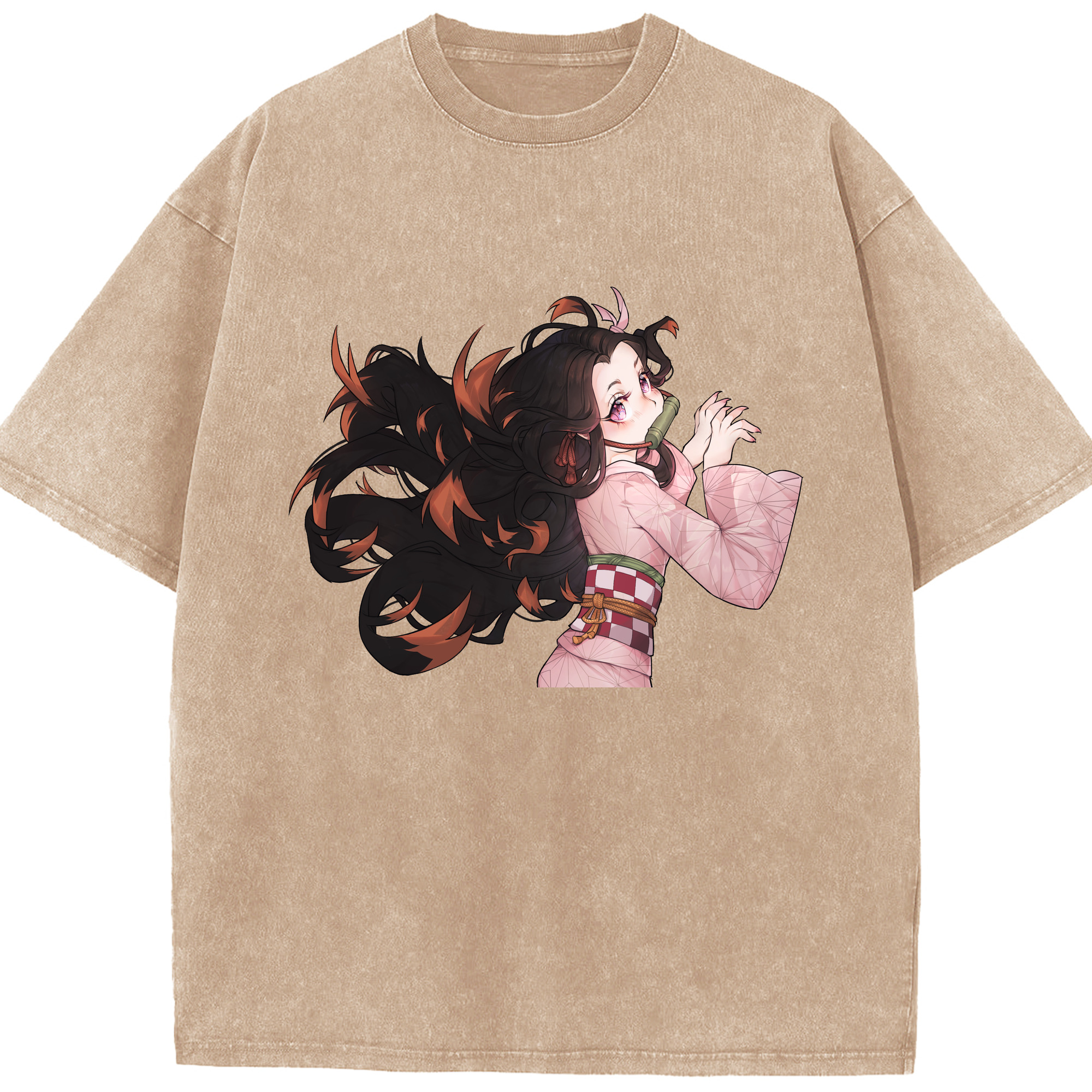 （画像用） 鬼滅の刃（きめつのやいば）竈門 禰󠄀豆子／かまど ねずこ Kamado Nezuko 綿100% ヴィンテージ風 半袖Tシャツ（フロントプリント）