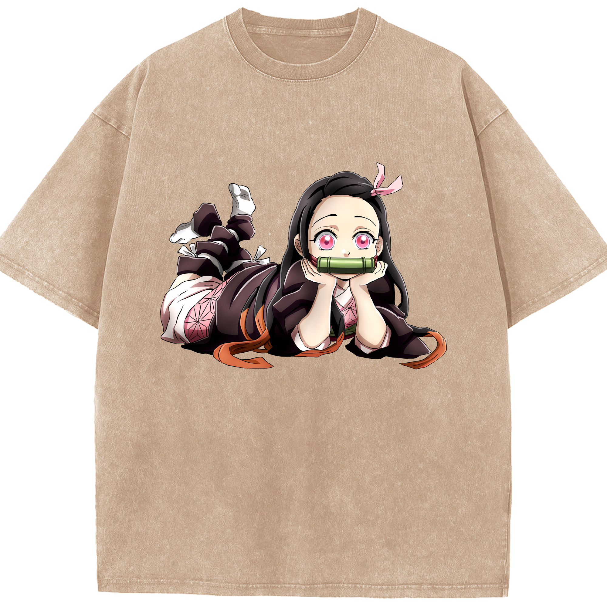 （画像用） 鬼滅の刃（きめつのやいば）竈門 禰󠄀豆子／かまど ねずこ Kamado Nezuko 綿100% ヴィンテージ風 半袖Tシャツ（フロントプリント）