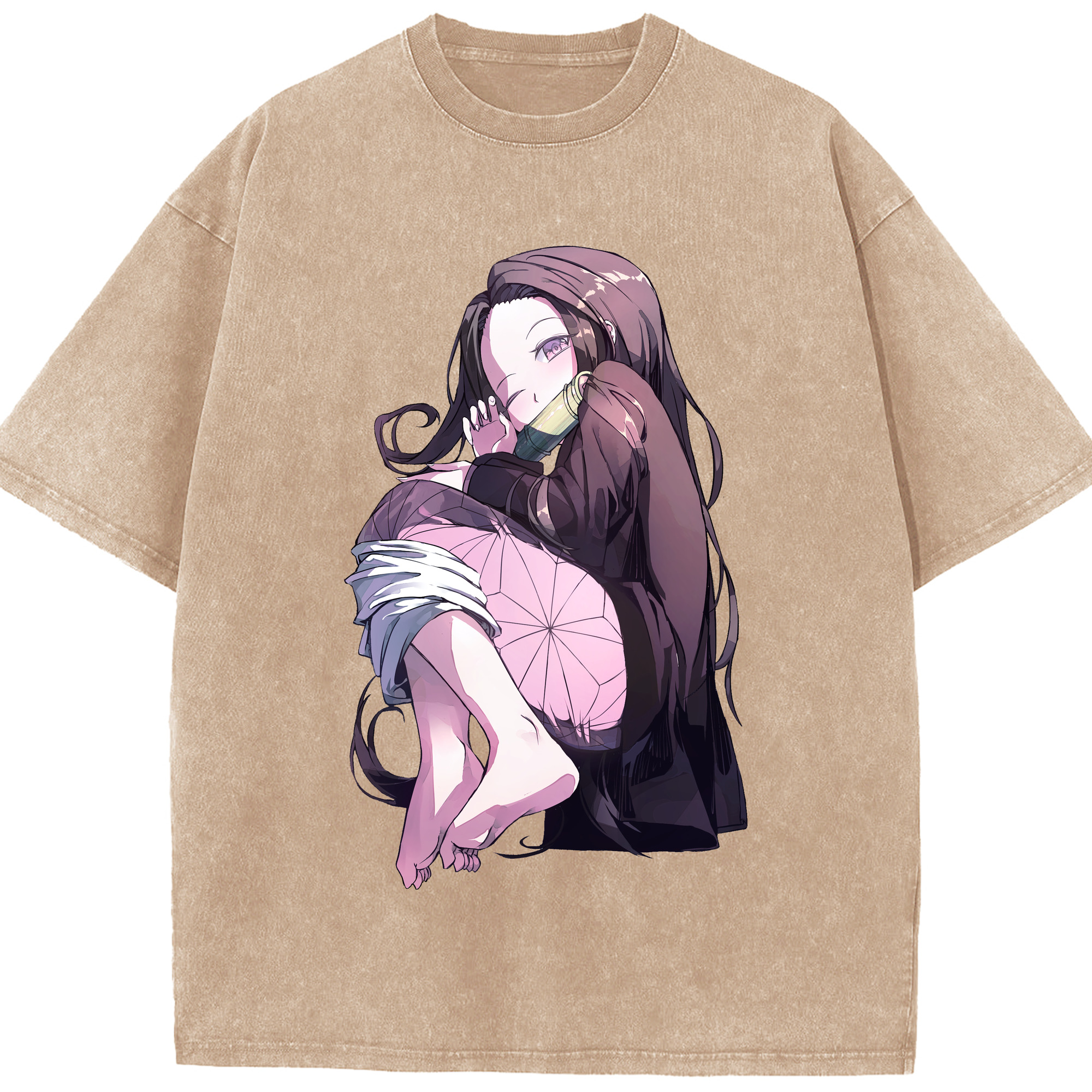 （画像用） 鬼滅の刃（きめつのやいば）竈門 禰󠄀豆子／かまど ねずこ Kamado Nezuko 綿100% ヴィンテージ風 半袖Tシャツ（フロントプリント）