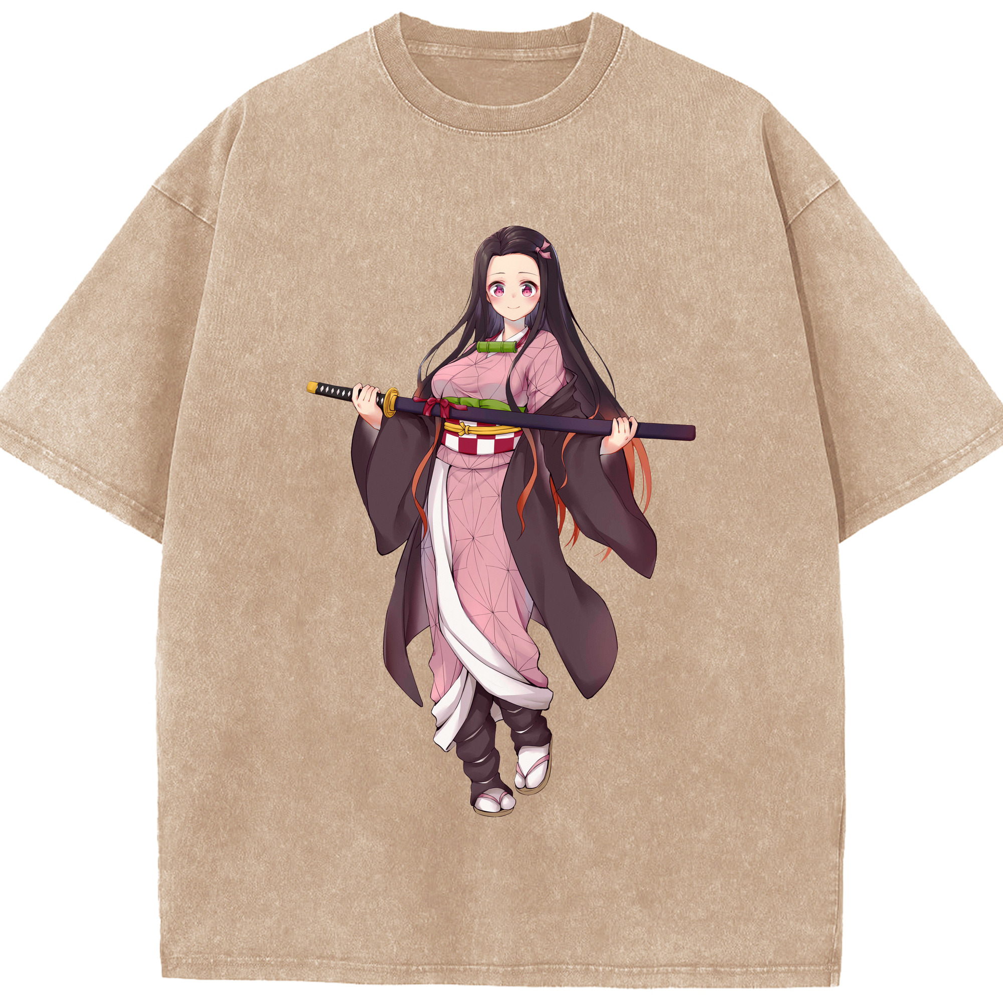 （画像用） 鬼滅の刃（きめつのやいば）竈門 禰󠄀豆子／かまど ねずこ Kamado Nezuko 綿100% ヴィンテージ風 半袖Tシャツ（フロントプリント）