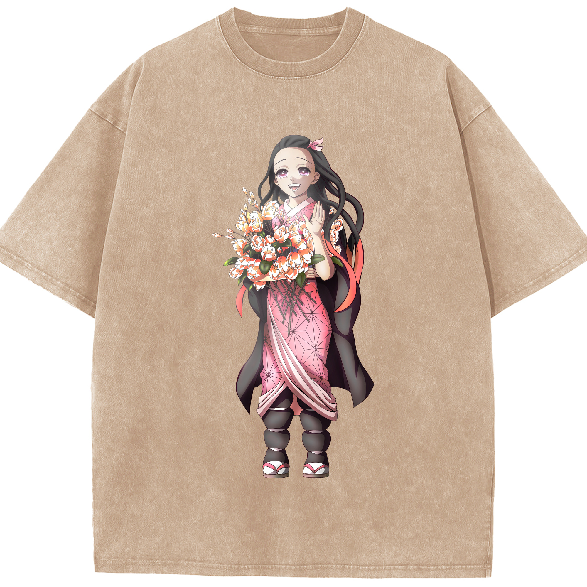 （画像用） 鬼滅の刃（きめつのやいば）竈門 禰󠄀豆子／かまど ねずこ Kamado Nezuko 綿100% ヴィンテージ風 半袖Tシャツ（フロントプリント）