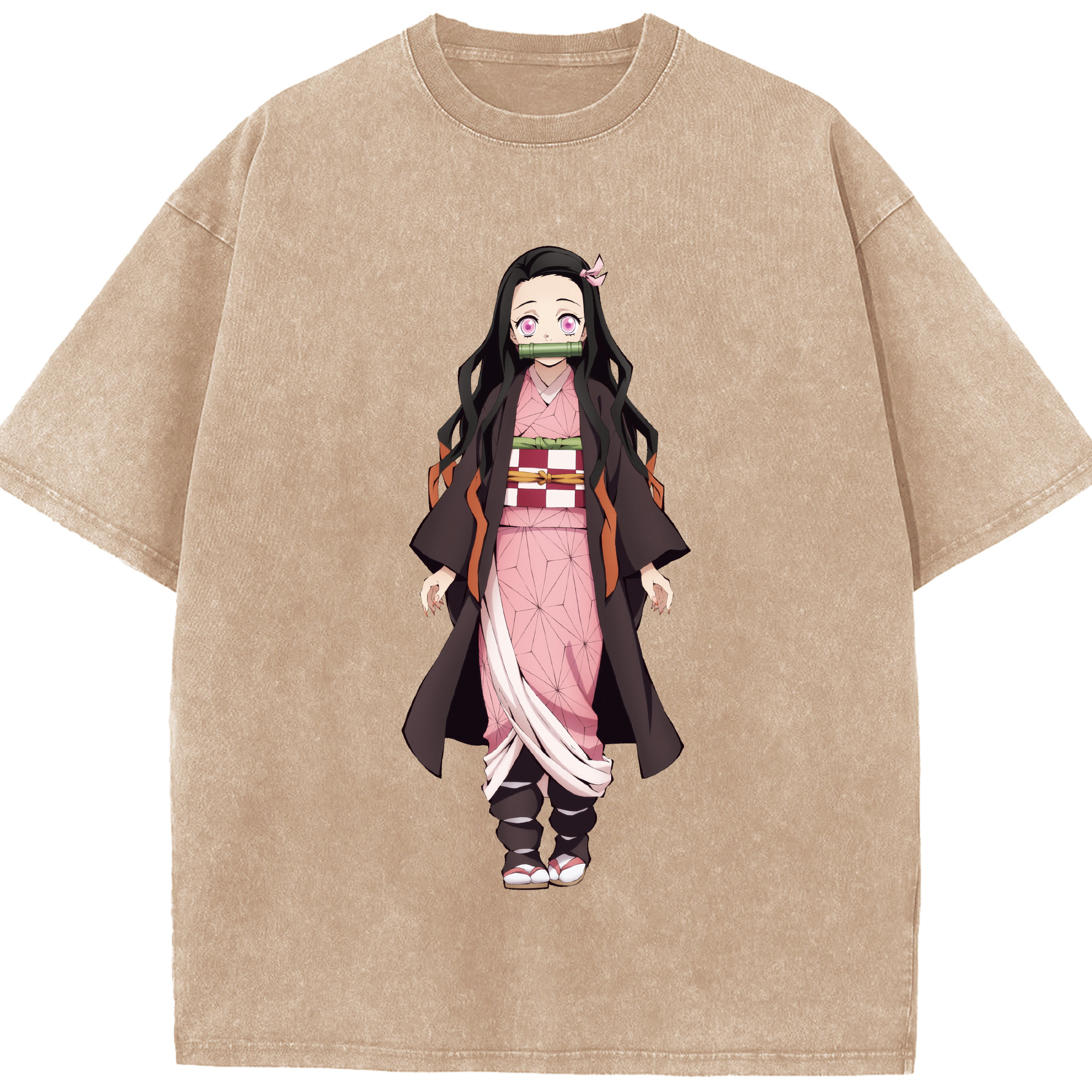 （画像用） 鬼滅の刃（きめつのやいば）竈門 禰󠄀豆子／かまど ねずこ Kamado Nezuko 綿100% ヴィンテージ風 半袖Tシャツ（フロントプリント）