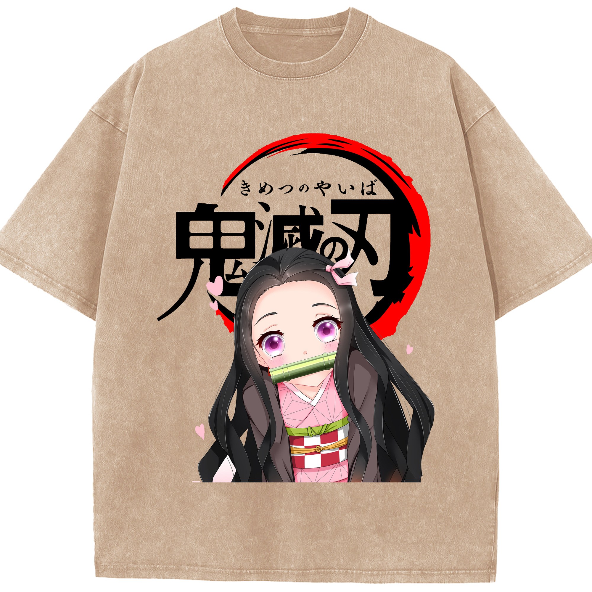 （画像用） 鬼滅の刃（きめつのやいば）竈門 禰󠄀豆子／かまど ねずこ Kamado Nezuko 綿100% ヴィンテージ風 半袖Tシャツ（フロントプリント）