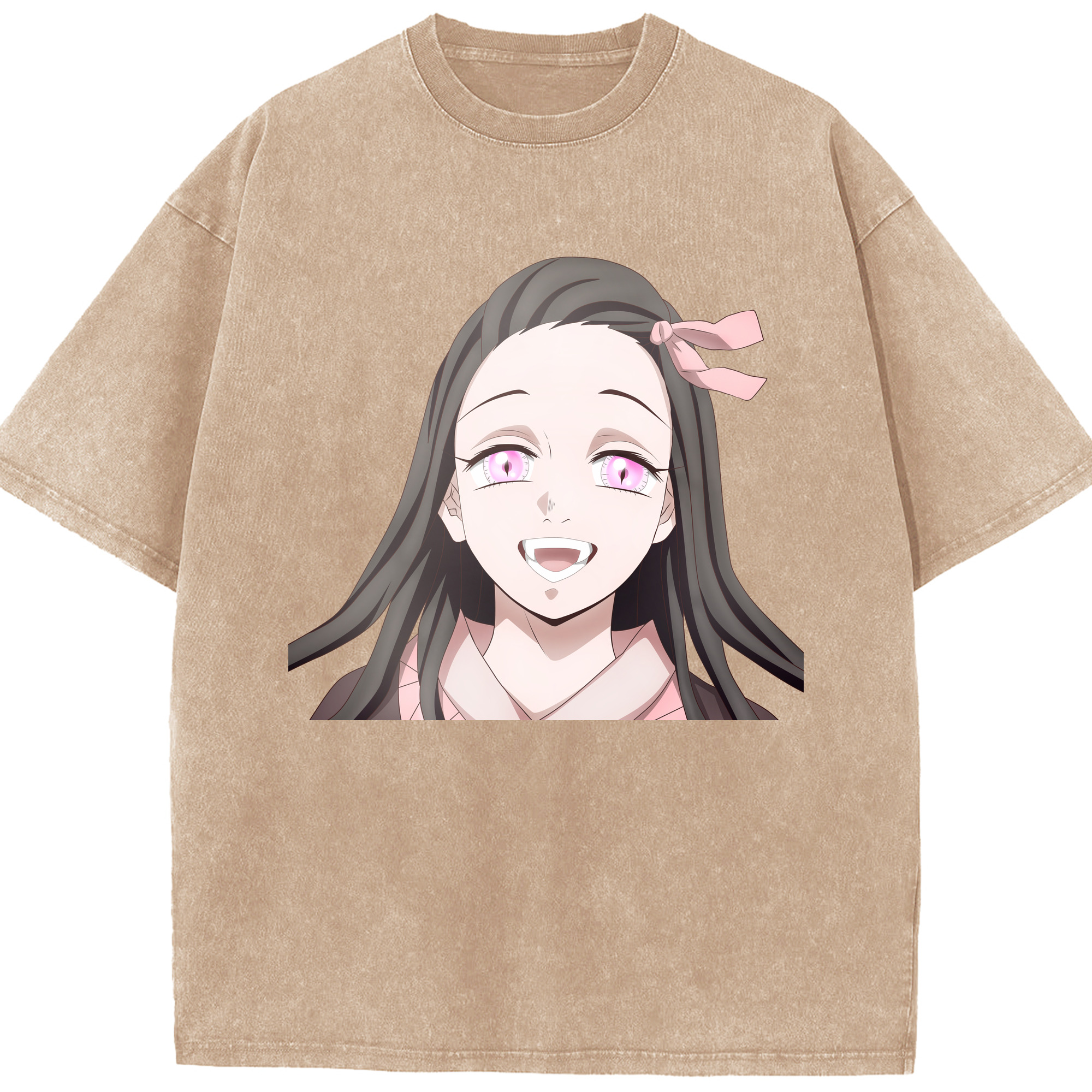 （画像用） 鬼滅の刃（きめつのやいば）竈門 禰󠄀豆子／かまど ねずこ Kamado Nezuko 綿100% ヴィンテージ風 半袖Tシャツ（フロントプリント）