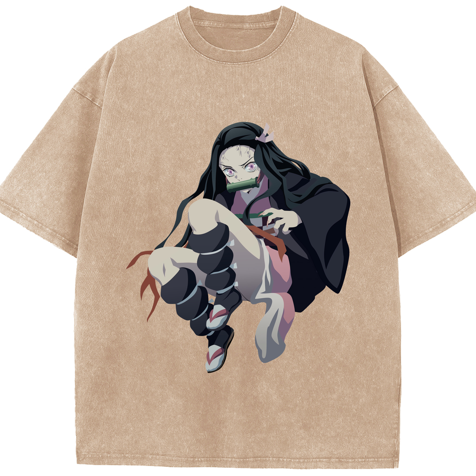 （画像用） 鬼滅の刃（きめつのやいば）竈門 禰󠄀豆子／かまど ねずこ Kamado Nezuko 綿100% ヴィンテージ風 半袖Tシャツ（フロントプリント）