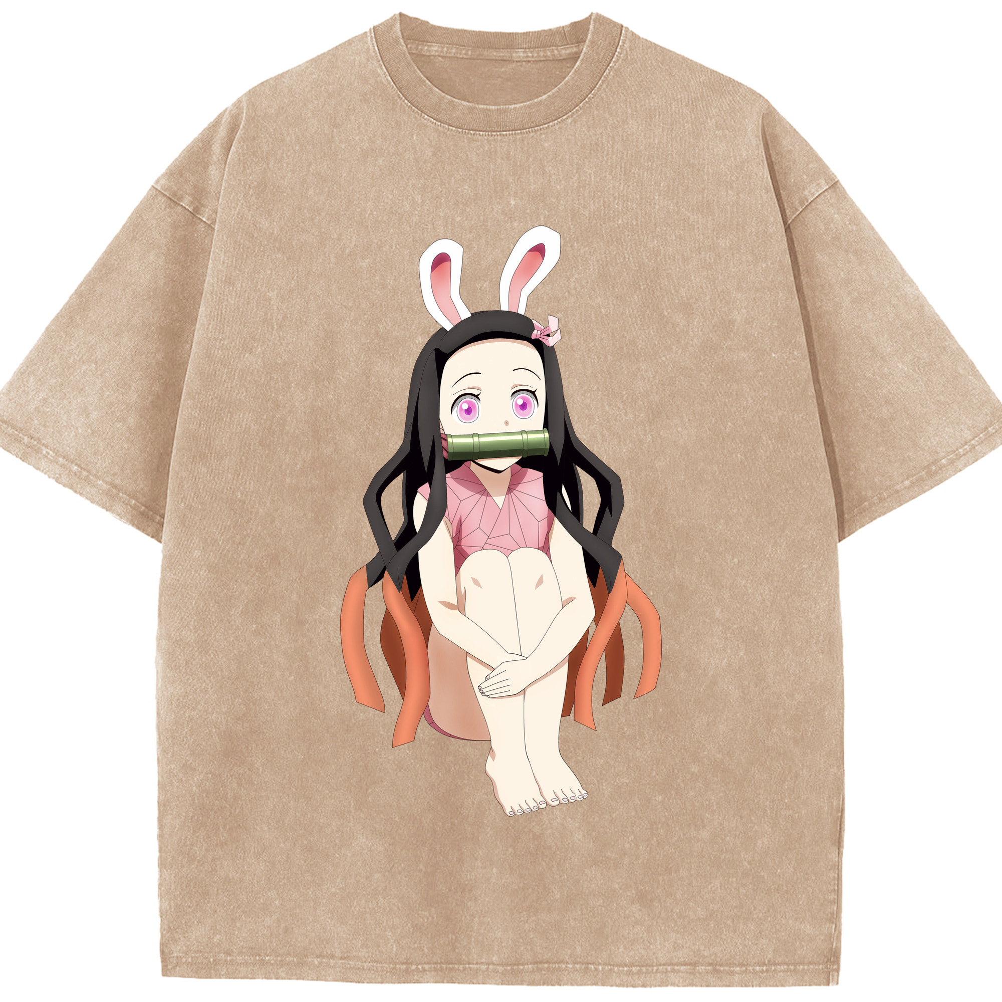 （画像用） 鬼滅の刃（きめつのやいば）竈門 禰󠄀豆子／かまど ねずこ Kamado Nezuko 綿100% ヴィンテージ風 半袖Tシャツ（フロントプリント）