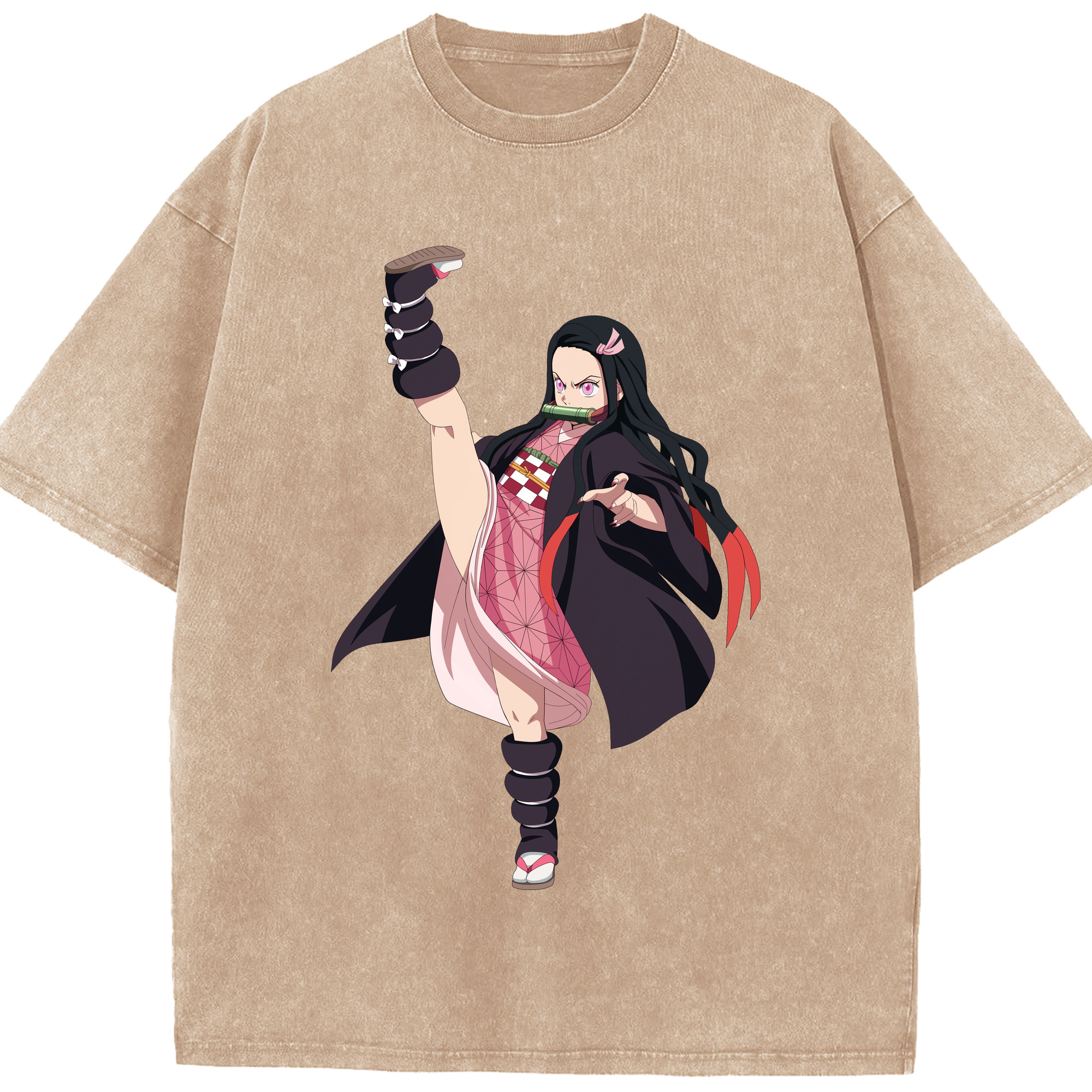 （画像用） 鬼滅の刃（きめつのやいば）竈門 禰󠄀豆子／かまど ねずこ Kamado Nezuko 綿100% ヴィンテージ風 半袖Tシャツ（フロントプリント）