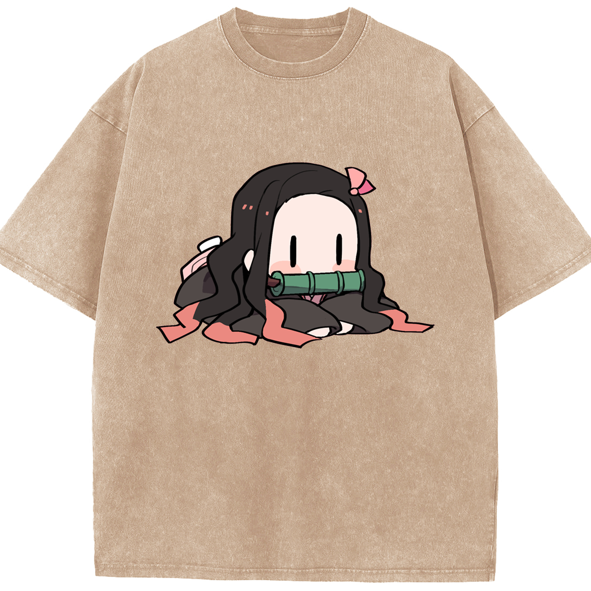 （画像用） 鬼滅の刃（きめつのやいば）竈門 禰󠄀豆子／かまど ねずこ Kamado Nezuko 綿100% ヴィンテージ風 半袖Tシャツ（フロントプリント）