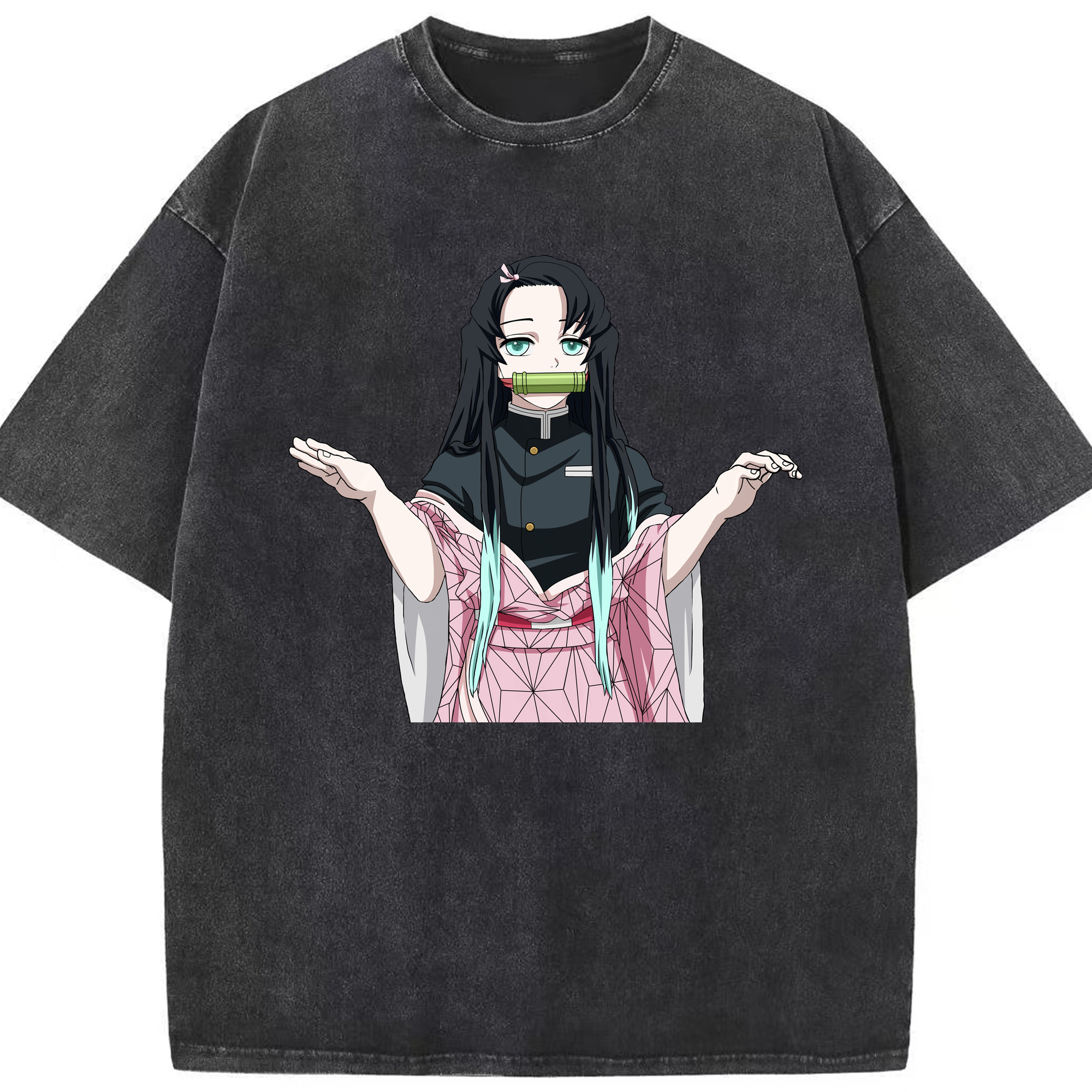 （画像用） 鬼滅の刃（きめつのやいば）竈門 禰󠄀豆子／かまど ねずこ Kamado Nezuko 綿100% ヴィンテージ風 半袖Tシャツ（フロントプリント）