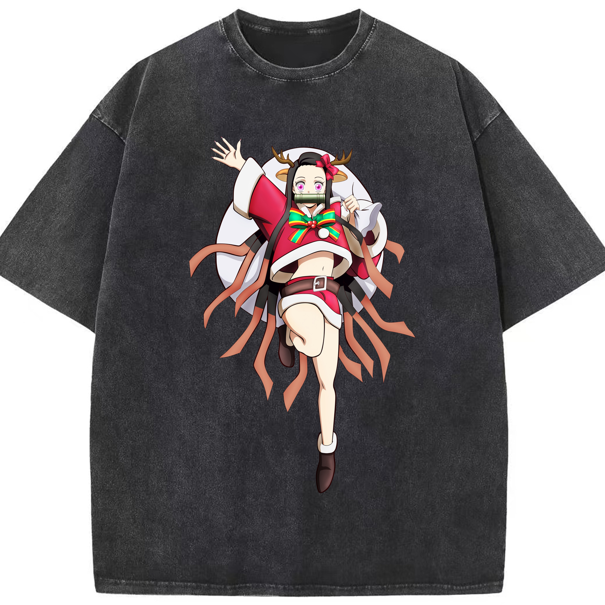 （画像用） 鬼滅の刃（きめつのやいば）竈門 禰󠄀豆子／かまど ねずこ Kamado Nezuko 綿100% ヴィンテージ風 半袖Tシャツ（フロントプリント）