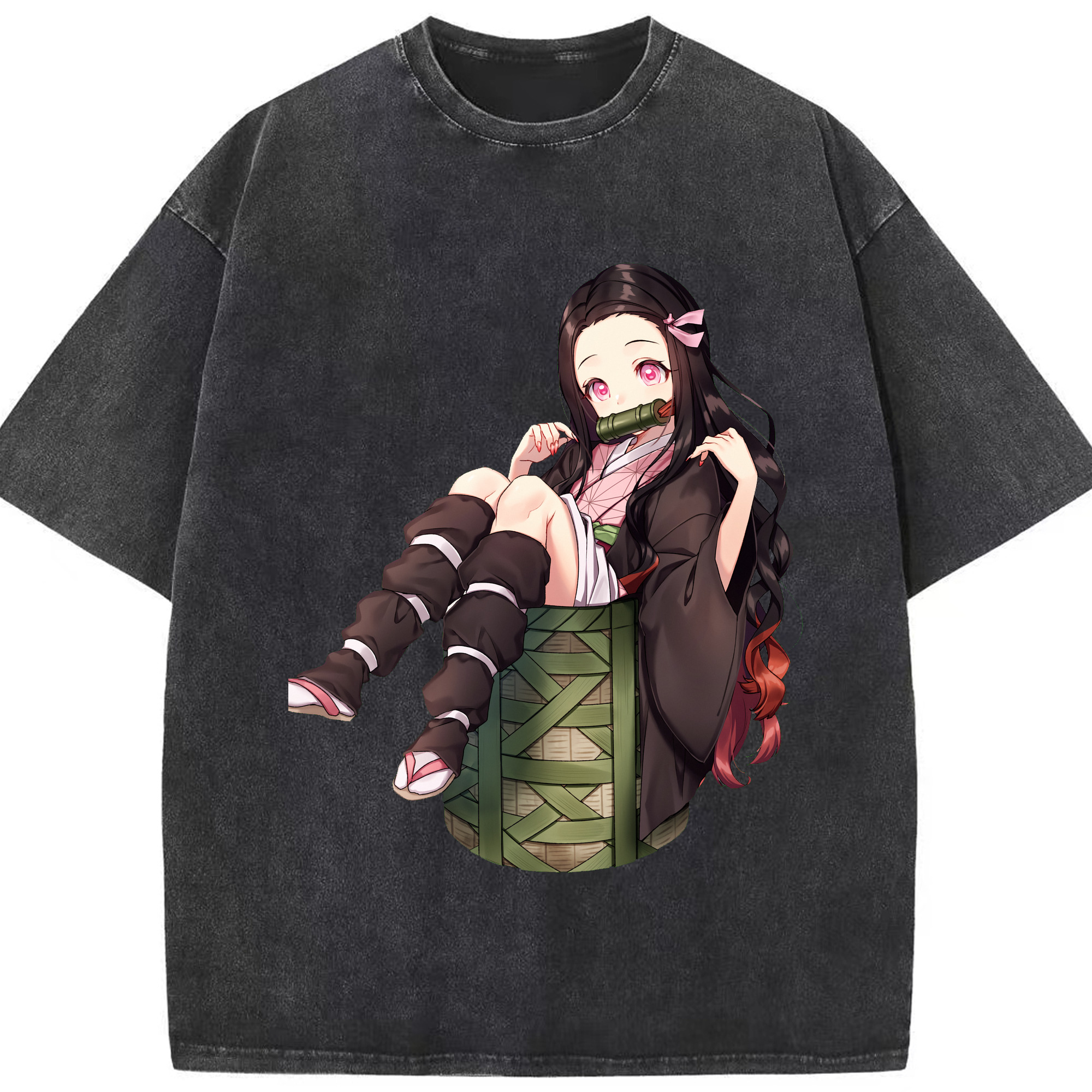 （画像用） 鬼滅の刃（きめつのやいば）竈門 禰󠄀豆子／かまど ねずこ Kamado Nezuko 綿100% ヴィンテージ風 半袖Tシャツ（フロントプリント）