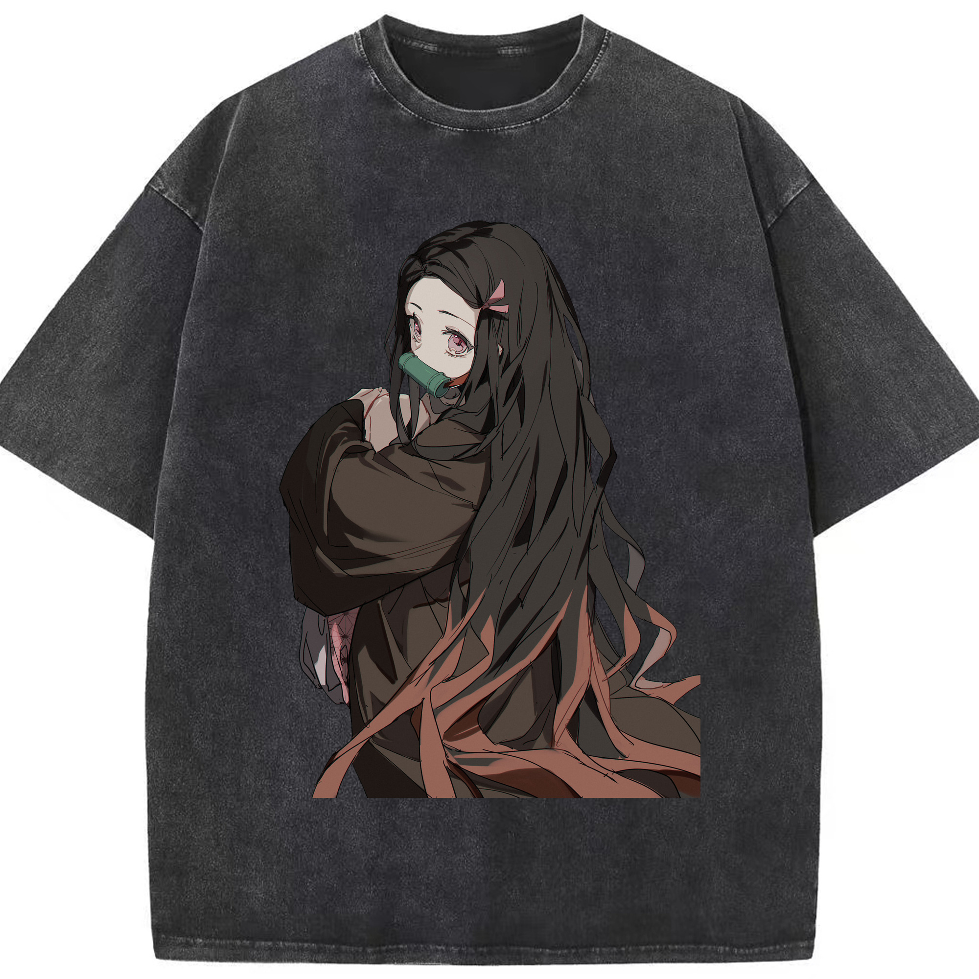 （画像用） 鬼滅の刃（きめつのやいば）竈門 禰󠄀豆子／かまど ねずこ Kamado Nezuko 綿100% ヴィンテージ風 半袖Tシャツ（フロントプリント）