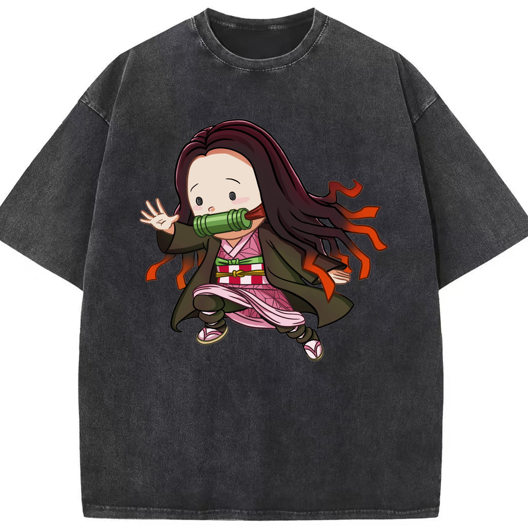 （画像用） 鬼滅の刃（きめつのやいば）竈門 禰󠄀豆子／かまど ねずこ Kamado Nezuko 綿100% ヴィンテージ風 半袖Tシャツ（フロントプリント）